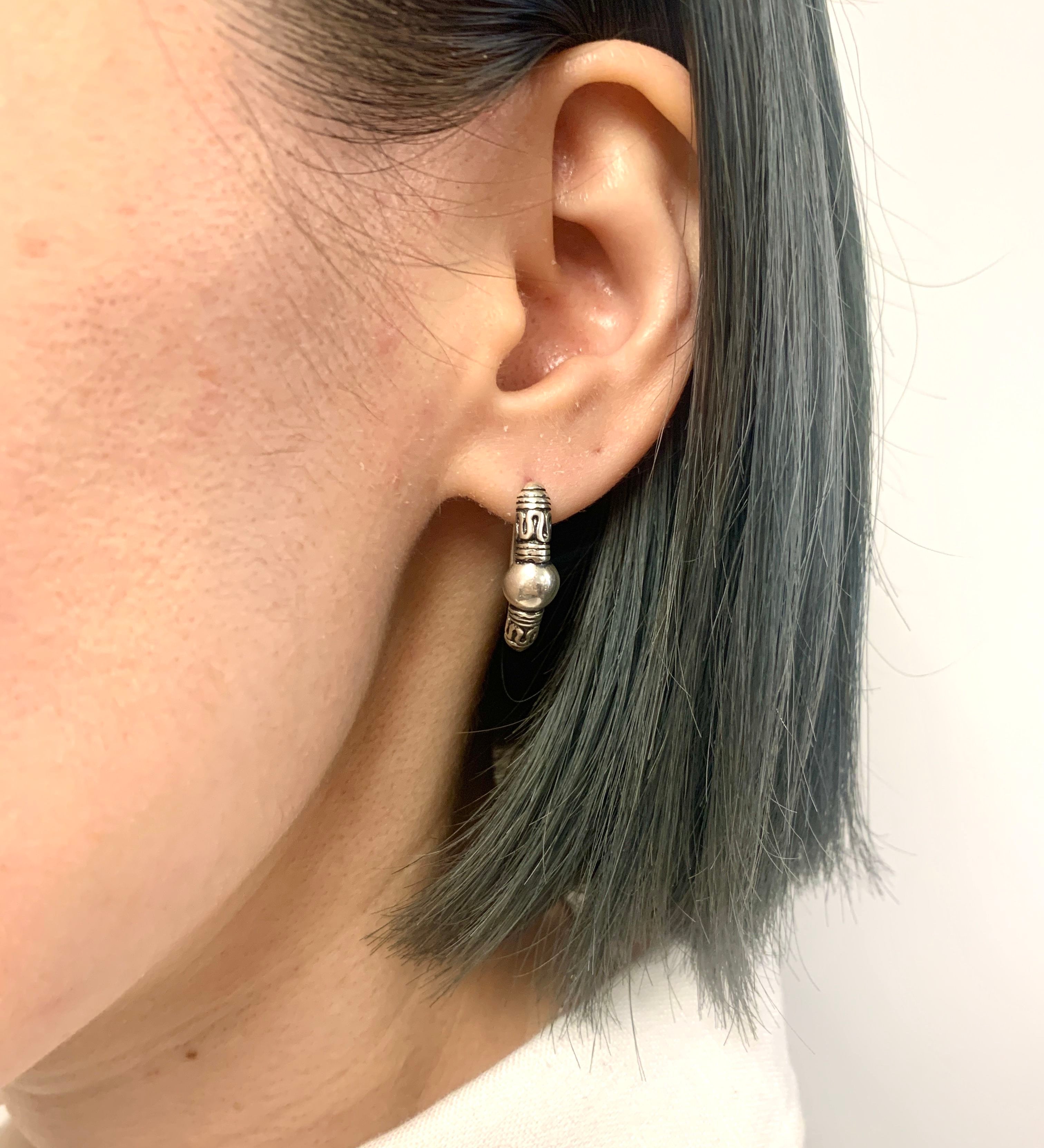 Tribal Silver Earrings, Patterned Silver Earrings, Aztec Earrings, Vintage Earrings, Ball Silver Earrings, Silver Earrings, 925 Solid Silver