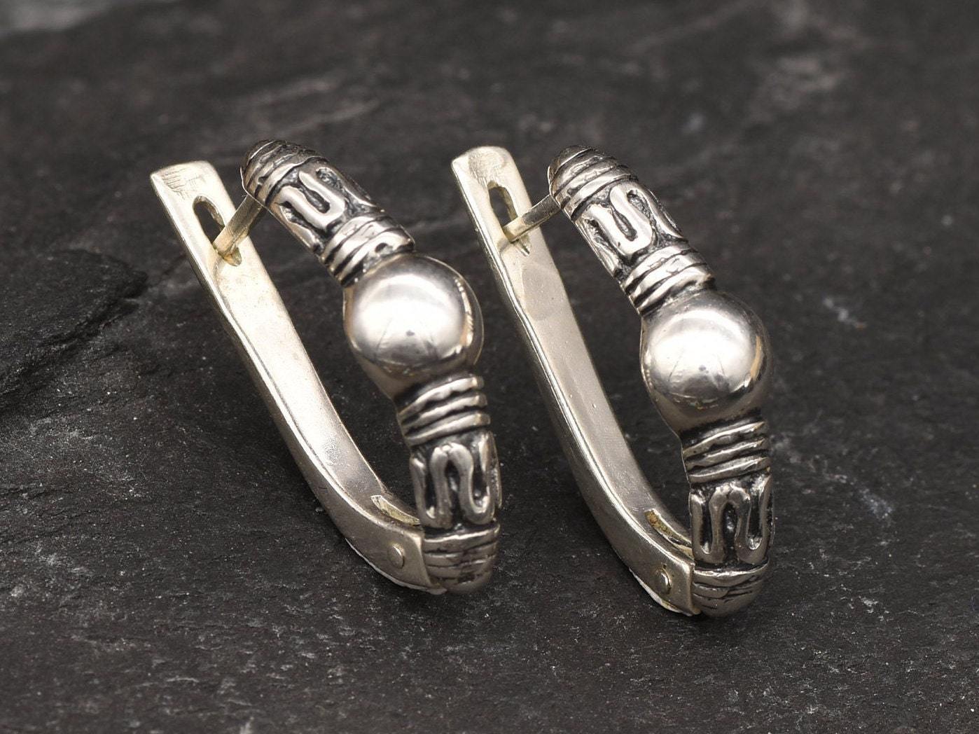 Tribal Silver Earrings, Patterned Silver Earrings, Aztec Earrings, Vintage Earrings, Ball Silver Earrings, Silver Earrings, 925 Solid Silver