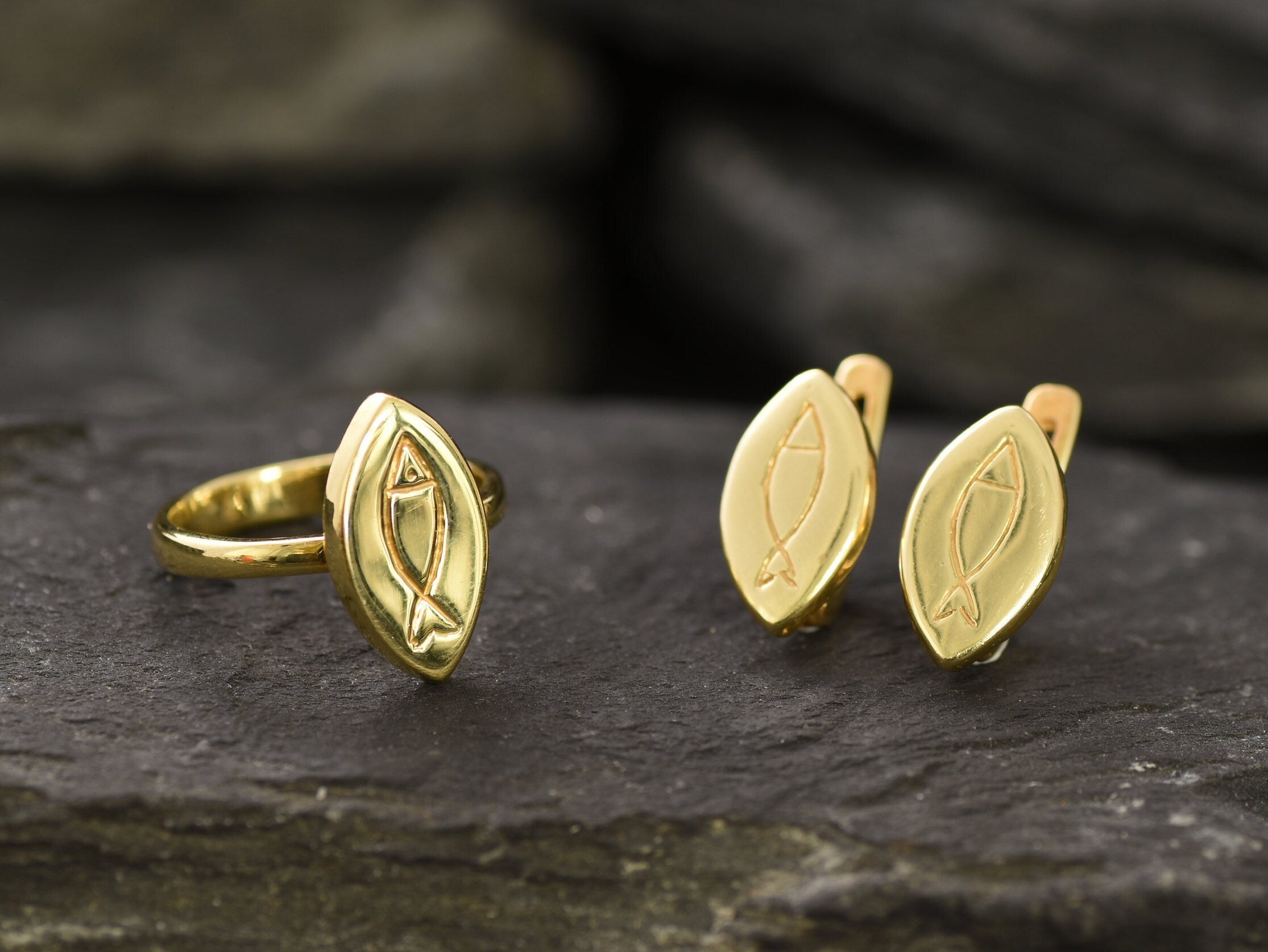 Gold Fish Earrings, Good Luck Earrings, Pisces Earrings, Animal Earrings, Dainty Earrings, Vermeil Earrings, Marquise Earrings, Solid Silver