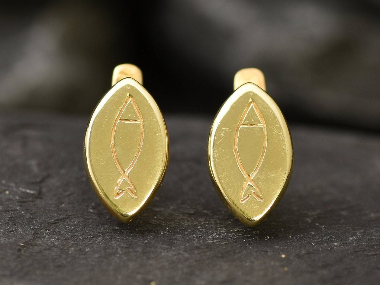 Gold Fish Earrings, Good Luck Earrings, Pisces Earrings, Animal Earrings, Dainty Earrings, Vermeil Earrings, Marquise Earrings, Solid Silver