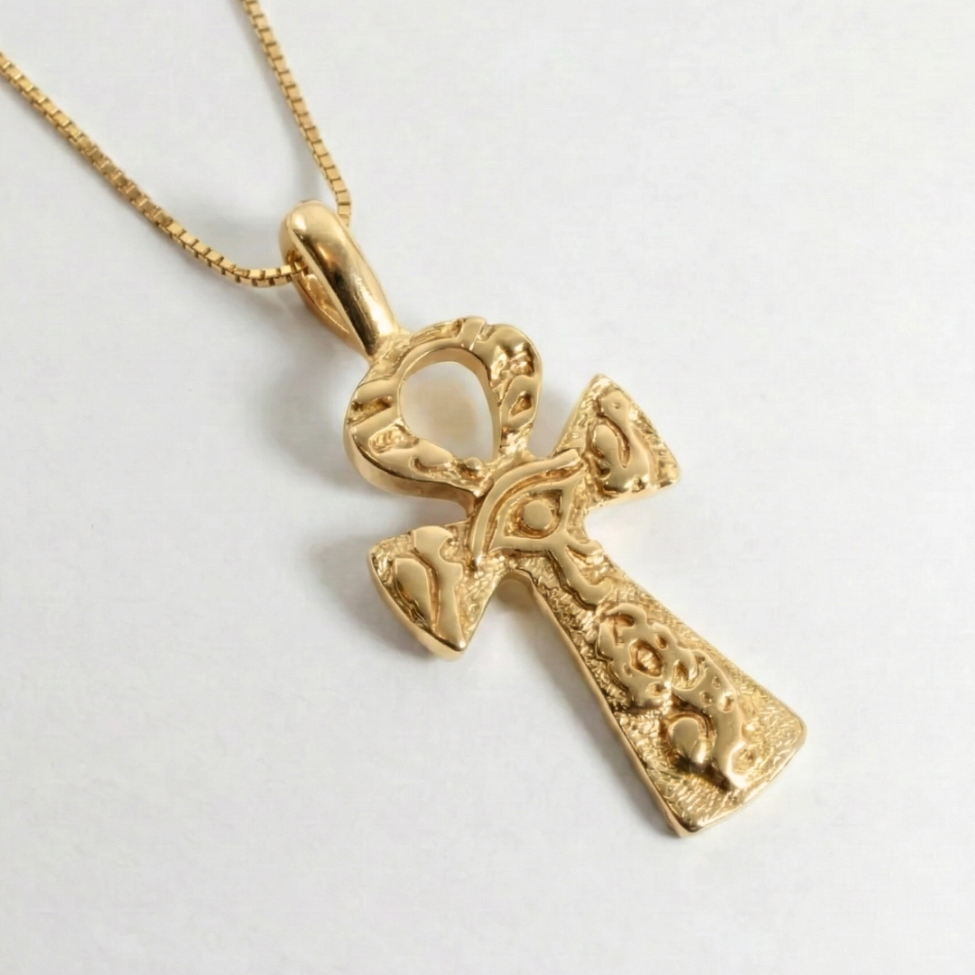 Stylish Gold Ankh Necklace - Eye-catching 18k Gold Vermeil pendant, perfect for elevating your look on any occasion.