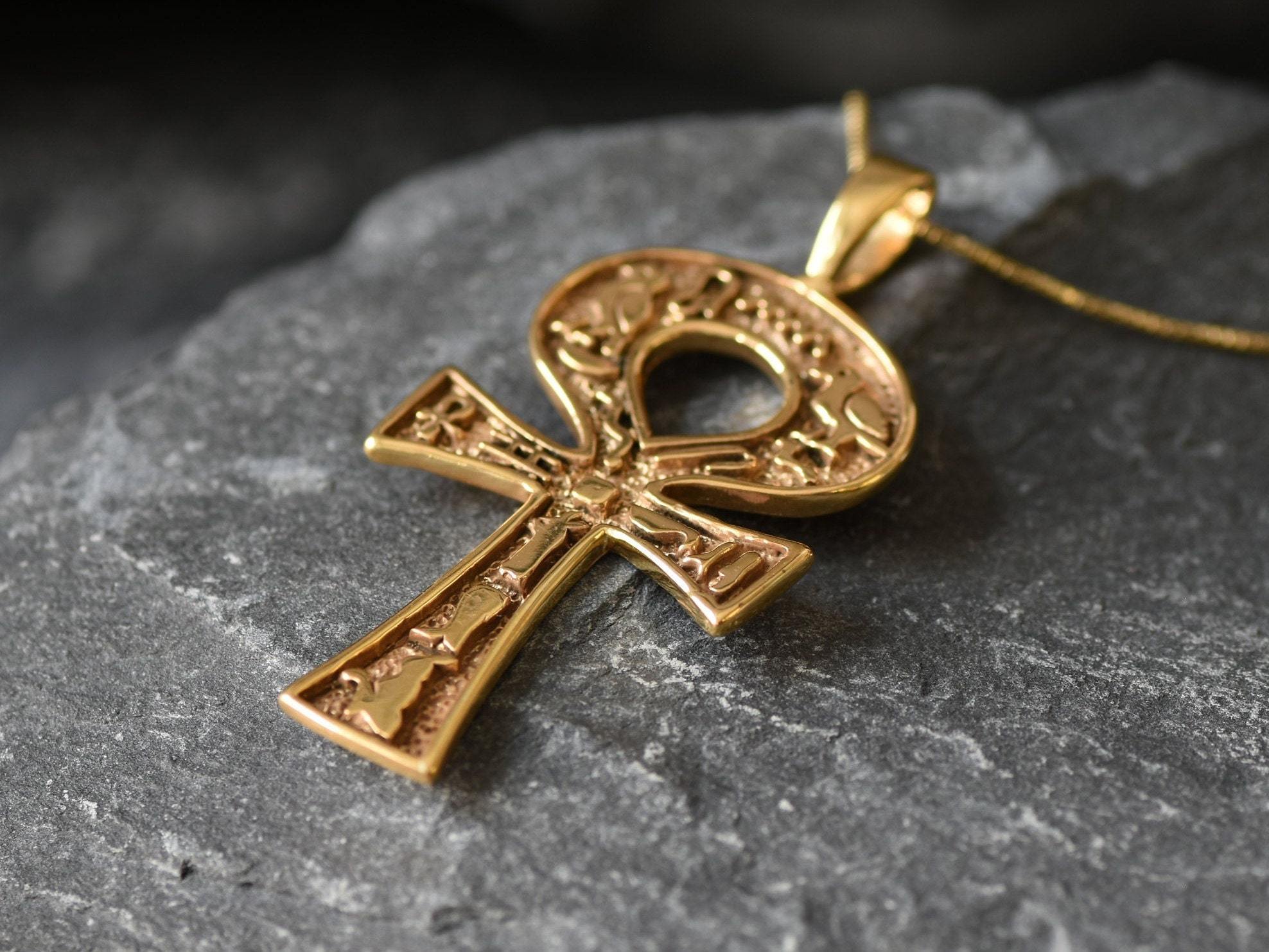 18k Yellow Gold Ankh Cross Of Life Pendant - Made In Italy, 1.1 Inch