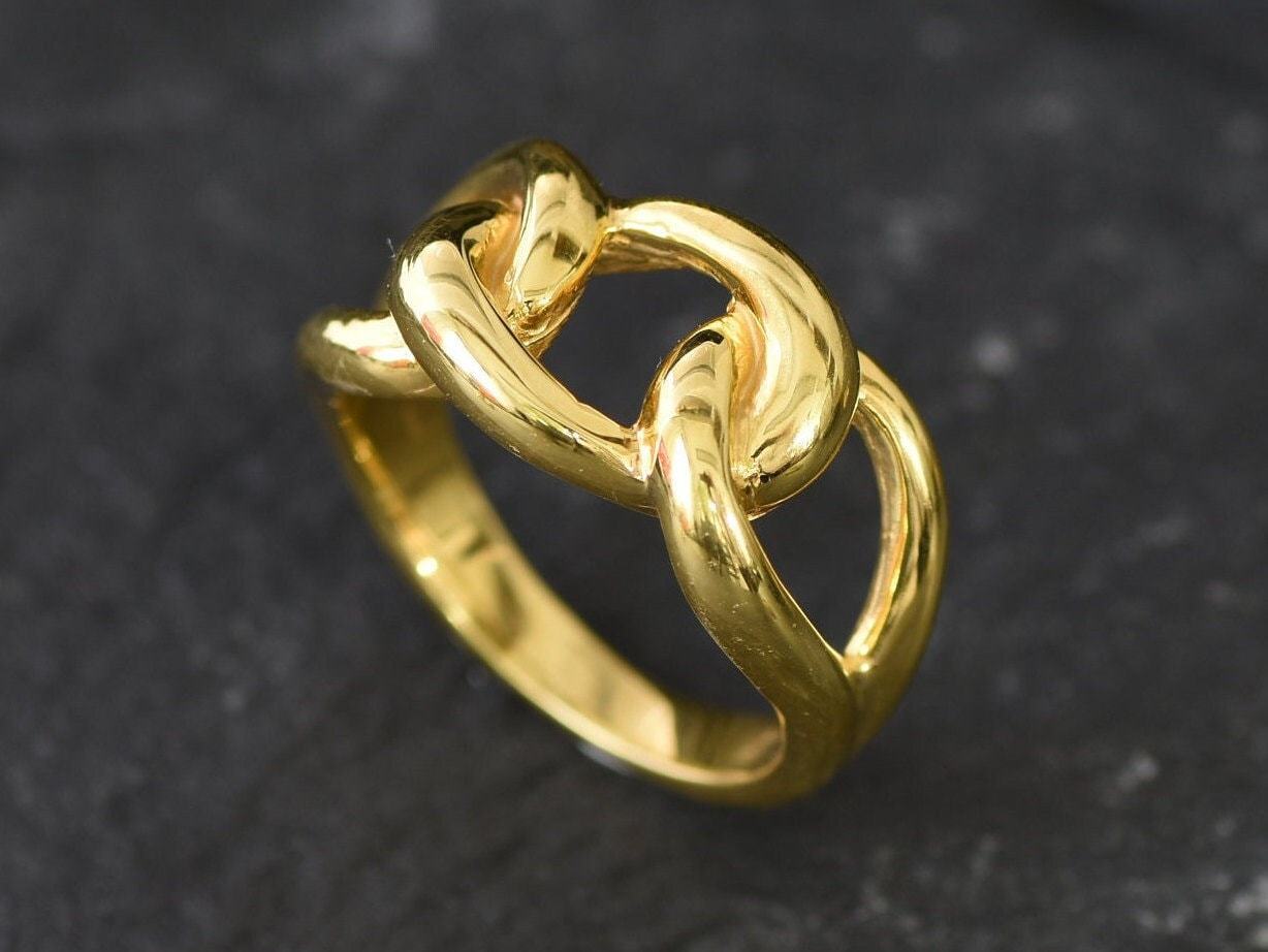 Gold Chain Ring, Knotted Ring, Statement Ring, Twisted Ring, Gold Chunky Ring, Wide Gold Ring, Gold Vermeil Ring, Minimal Ring, Vintage Ring
