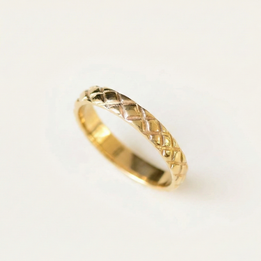 Gold Checkered Ring - Stylish carved texture in 18k Gold Vermeil, perfect for casual outfits and memorable gifting moments.