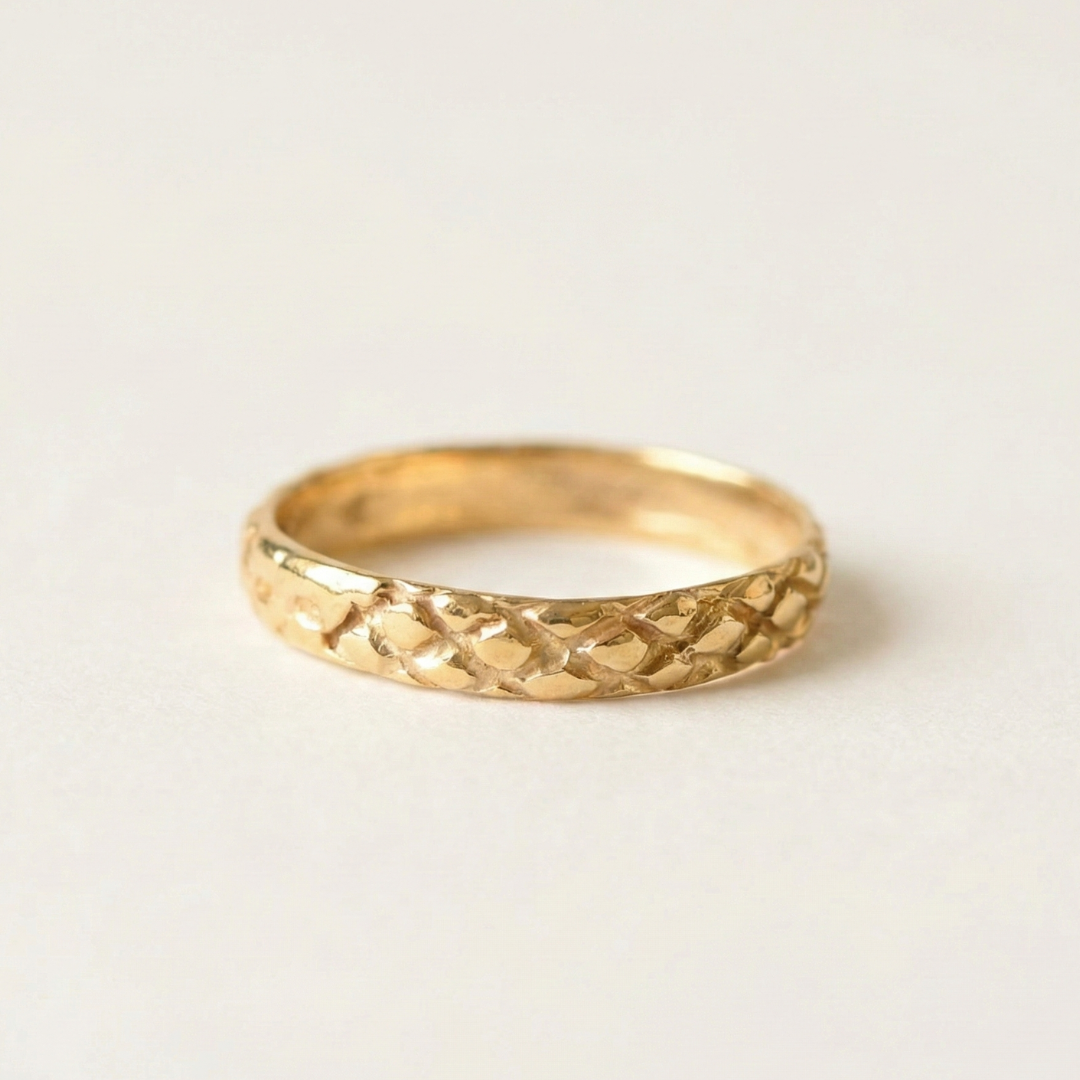 Gold Checkered Ring - Textured Ring, Gold Carved Band made in 18k Gold Vermeil. Ideal for everyday wear and perfect for birthday gifting and special occasions.