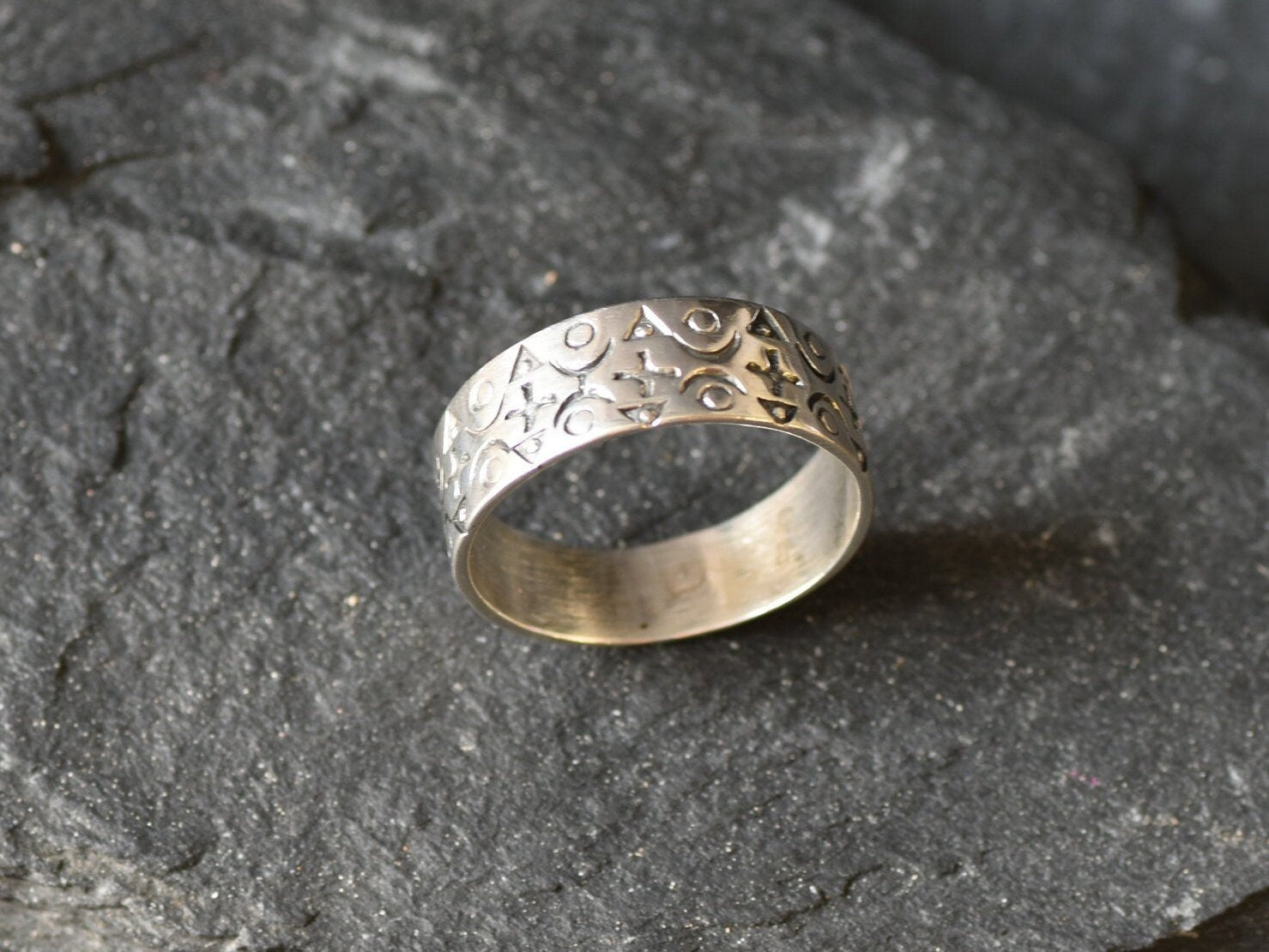 Symbolic Ring, Chunky Silver Ring, Engraved Silver Ring, Engraved Symbols, Pure Silver Ring, Wide Silver Ring, Long Lasting Ring, 925 Silver