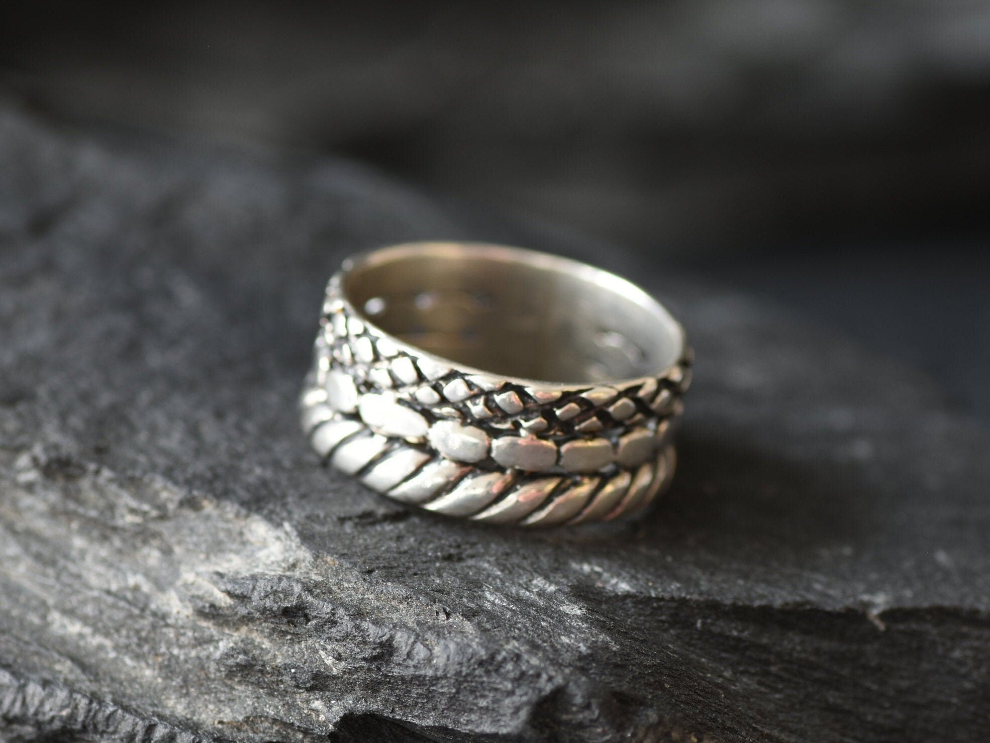 Braided Silver Ring, Unique Silver Ring, Large Silver Ring, Wide Silver Ring, Statement Ring, Silver Engraved Ring, Layered Ring, 925 Silver