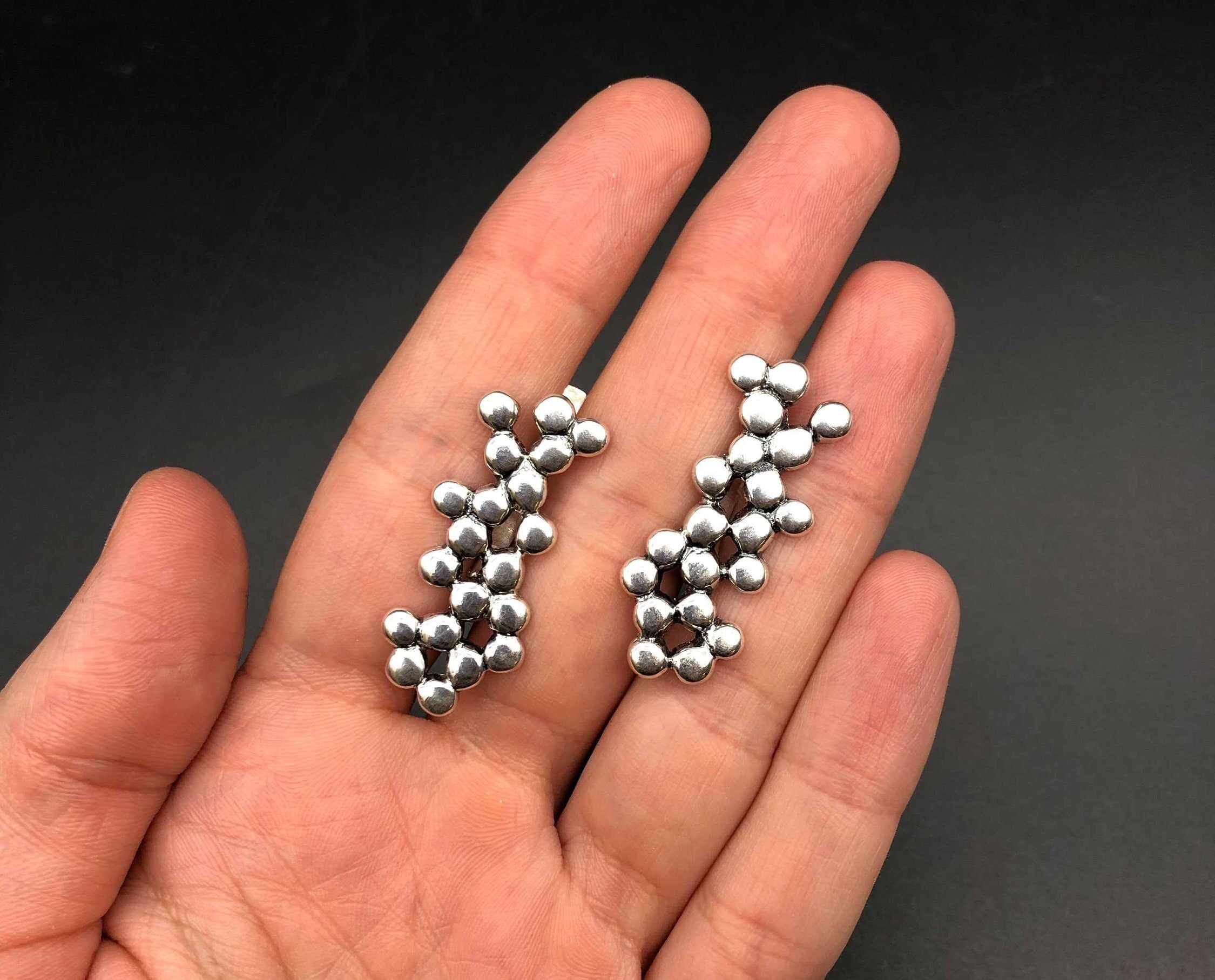 Long Bubble Earrings, Large Silver Earrings, Abstract Earrings, Large Studs, Heavy Earrings, Solid Silver Earrings, 925 Sterling Silver