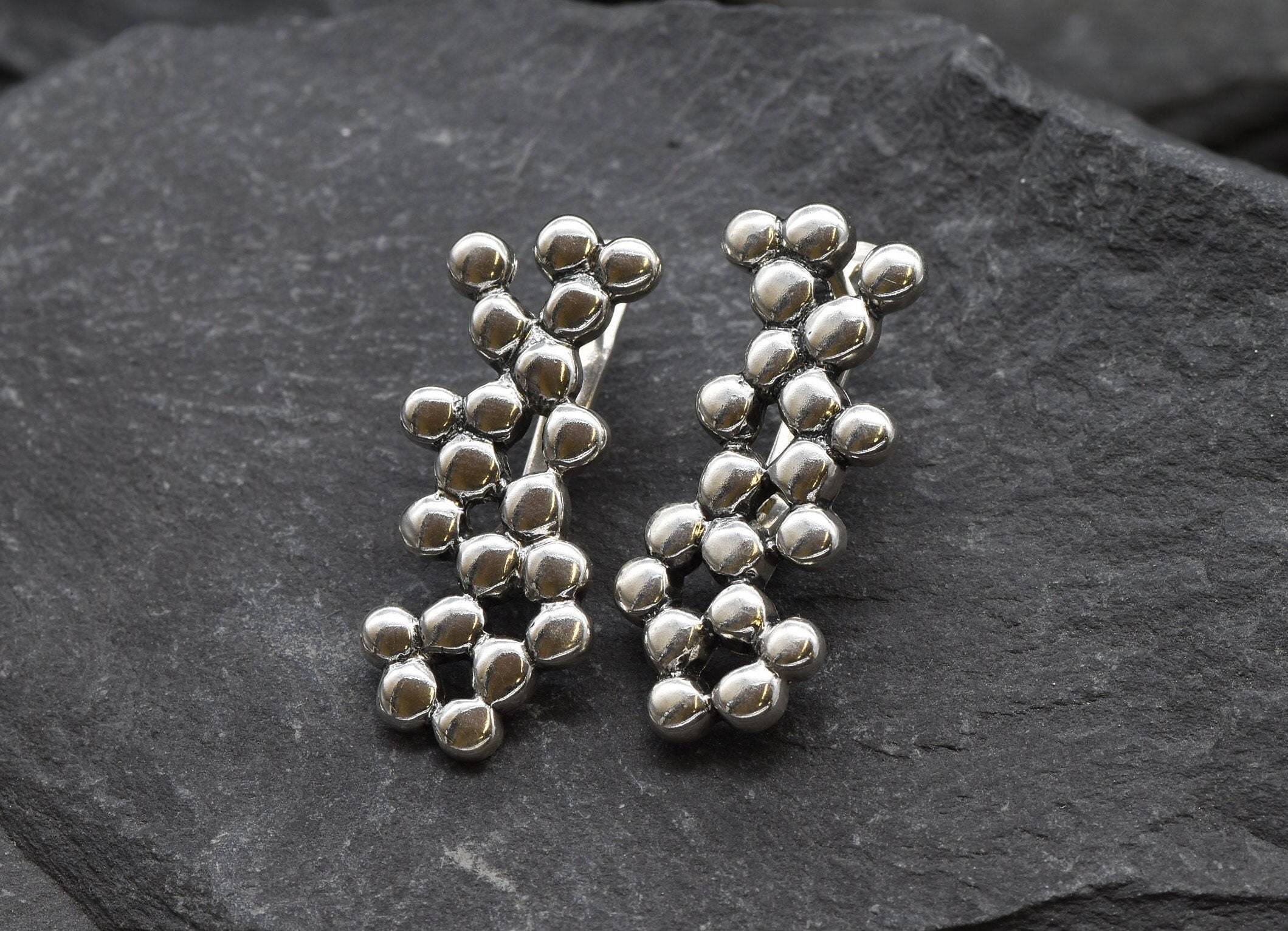 Long Bubble Earrings, Large Silver Earrings, Abstract Earrings, Large Studs, Heavy Earrings, Solid Silver Earrings, 925 Sterling Silver