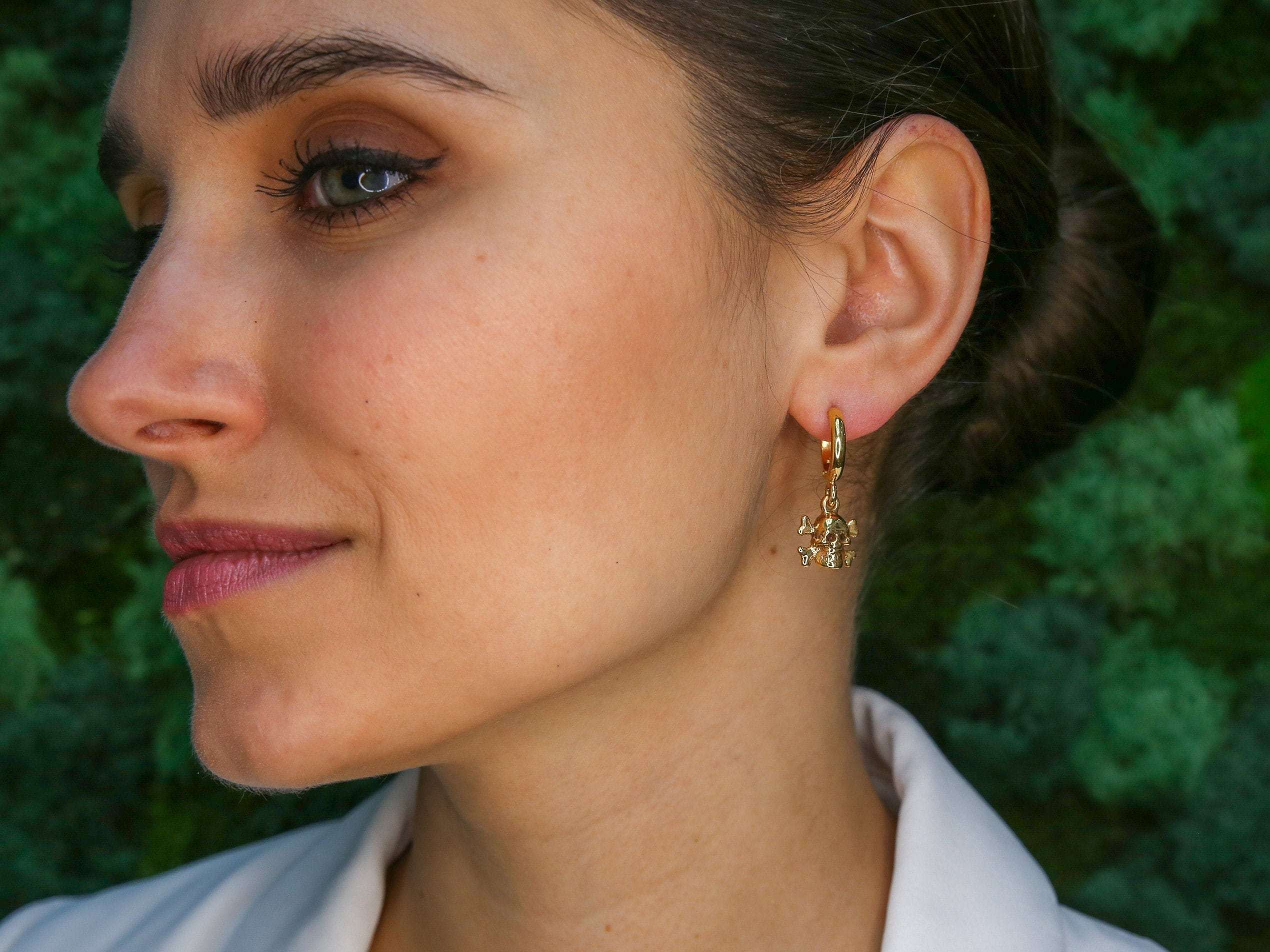 Gold Skull Earrings, Vintage Earrings, Gothic Earrings, Artisan Earrings, Antique Earrings, Skeleton Earrings, Gold Vermeil, 18K Gold Plated