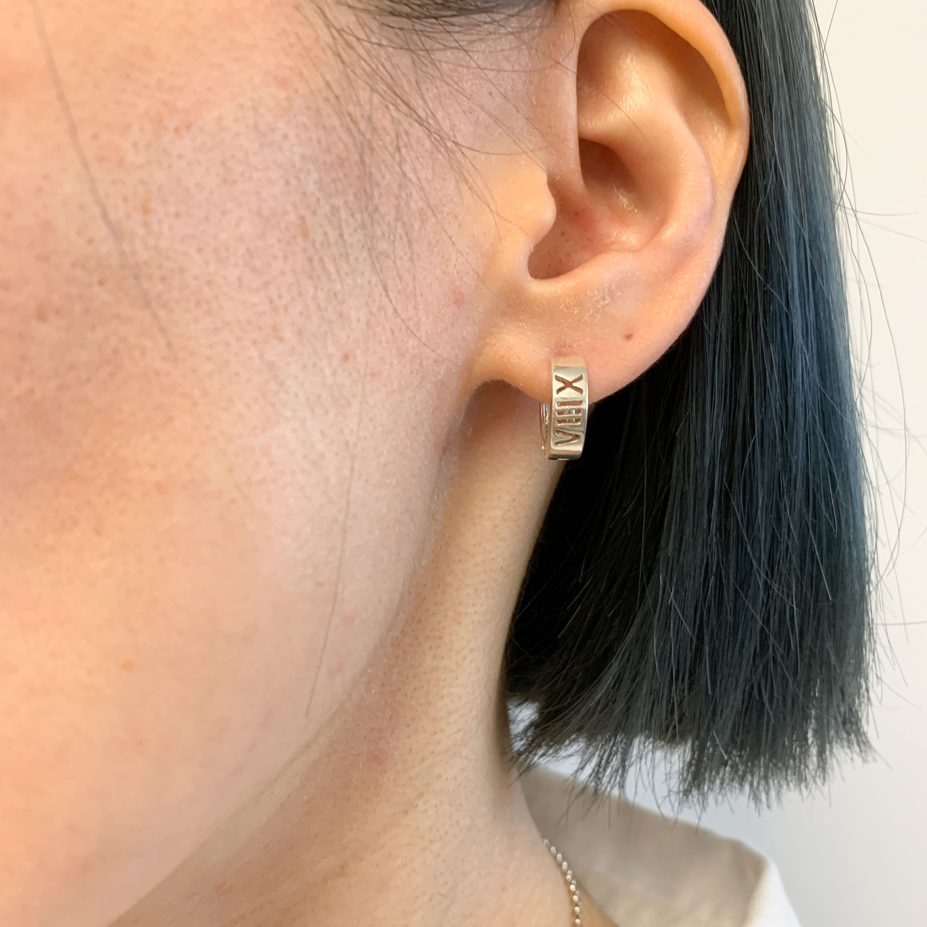 Silver Numerical Huggies, Silver Artistic Huggies, Silver Symbol Earrings, Silver Vintage Huggies, Small Hoop Earrings, Silver Hoop Earrings