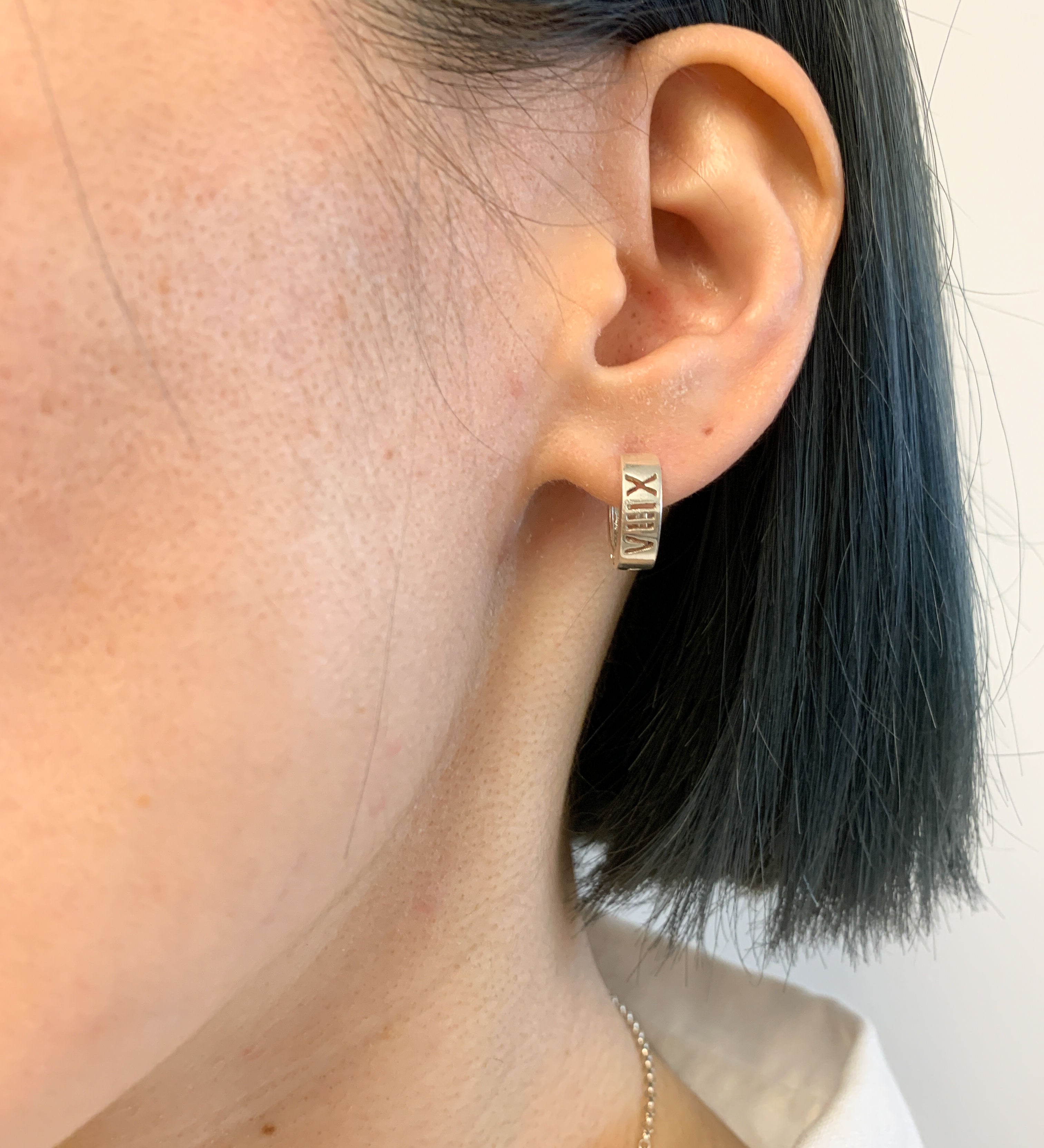 Silver Numerical Huggies, Silver Artistic Huggies, Silver Symbol Earrings, Silver Vintage Huggies, Small Hoop Earrings, Silver Hoop Earrings