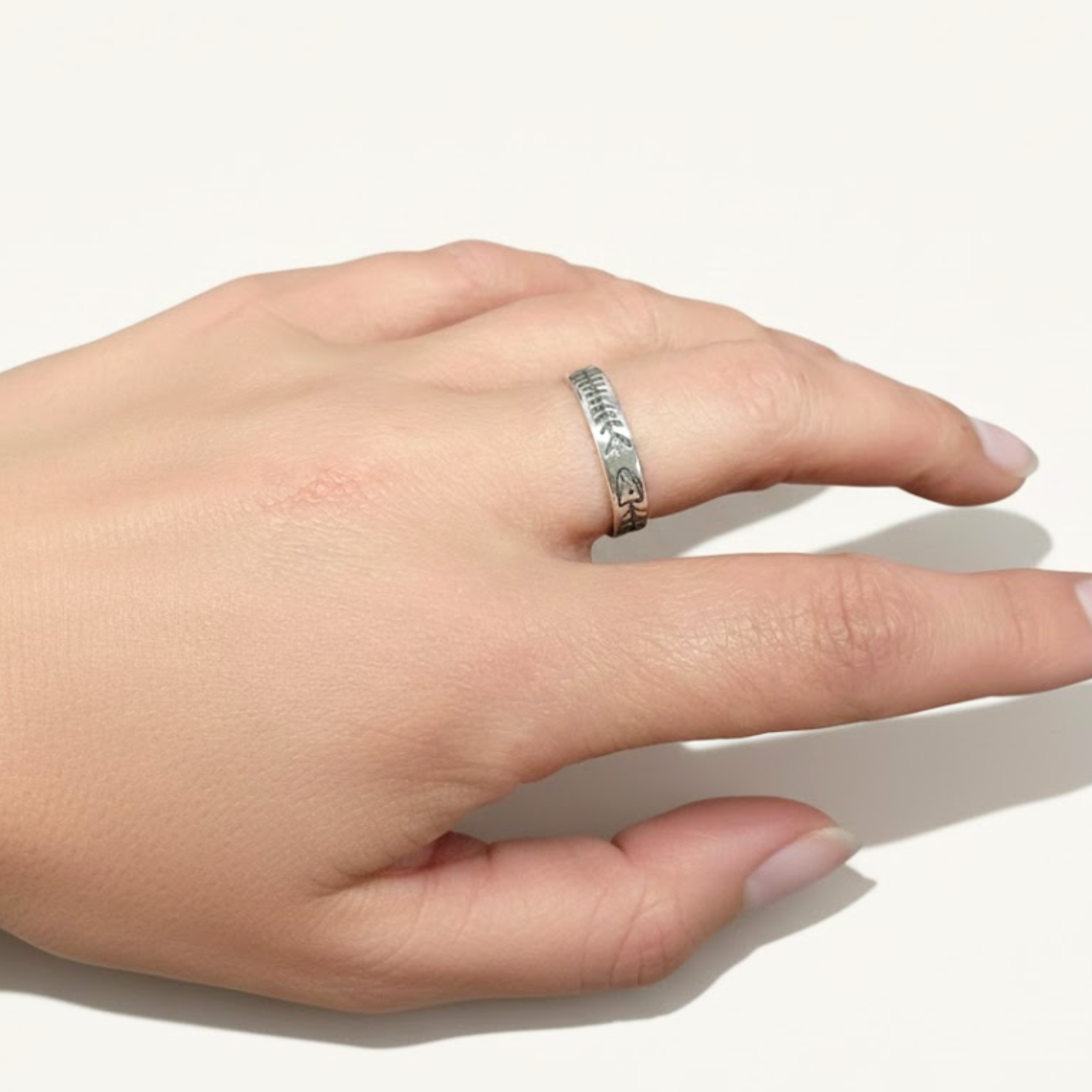 Sleek Silver Fish Bone Ring - Stackable 925 Sterling Silver Band, perfect for daily wear and special gifts.