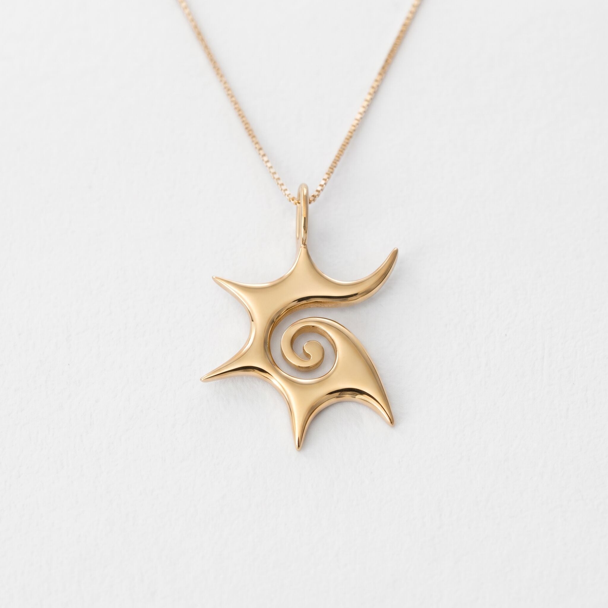 Gold Sun Pendant - Swirl Gold Necklace, Star Necklace made in 18k Gold Vermeil. Ideal for everyday wear and perfect for birthday gifting and special occasions.