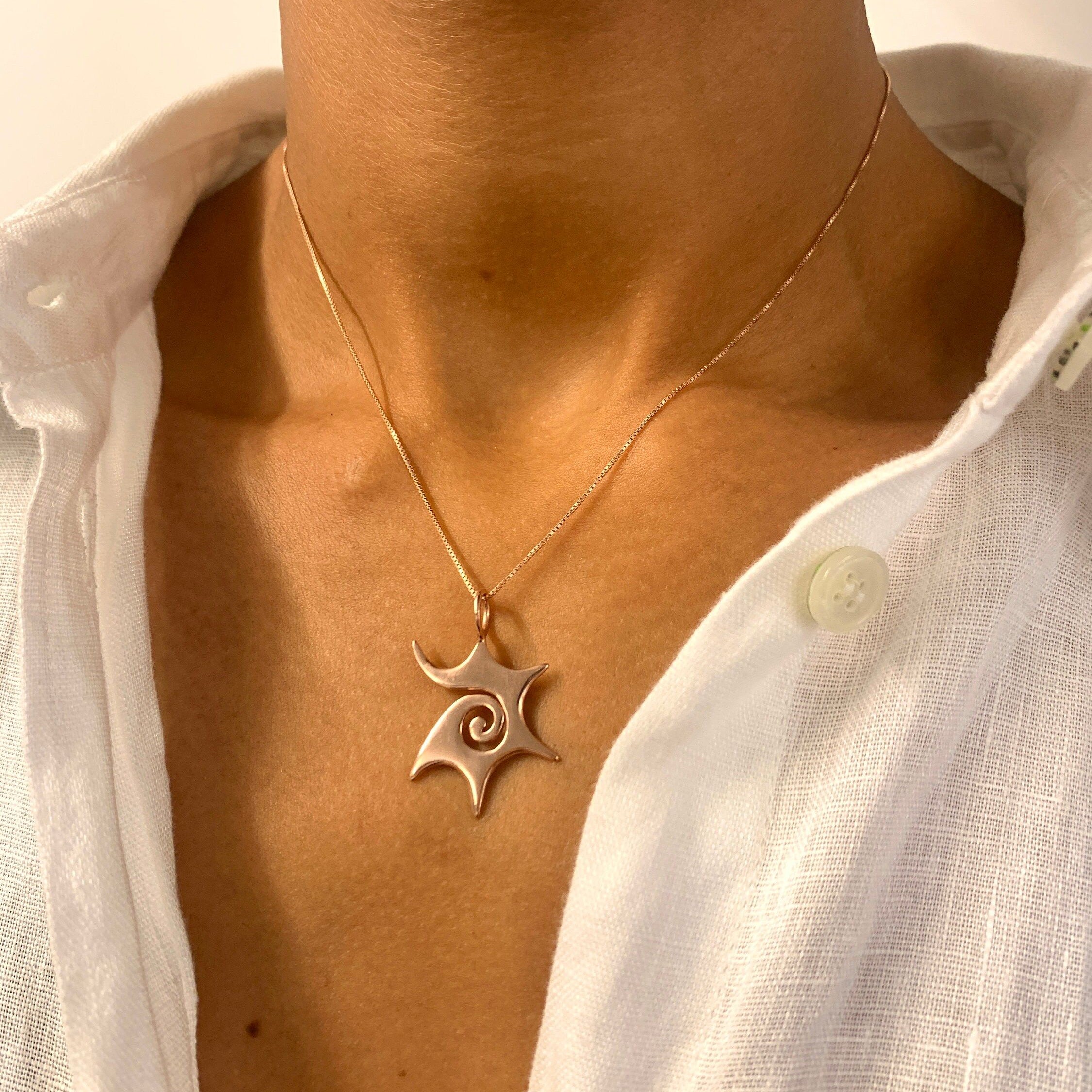 Gold Sun Pendant, Gold Plated Pendant, Boho Necklace, Swirl Pendant, Statement Pendant, Artistic Pendant, Star Necklace, Vermeil Pendant(2)