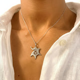 Tribal Sun Pendant - Spiky Swirl Necklace - Statement Silver Necklace