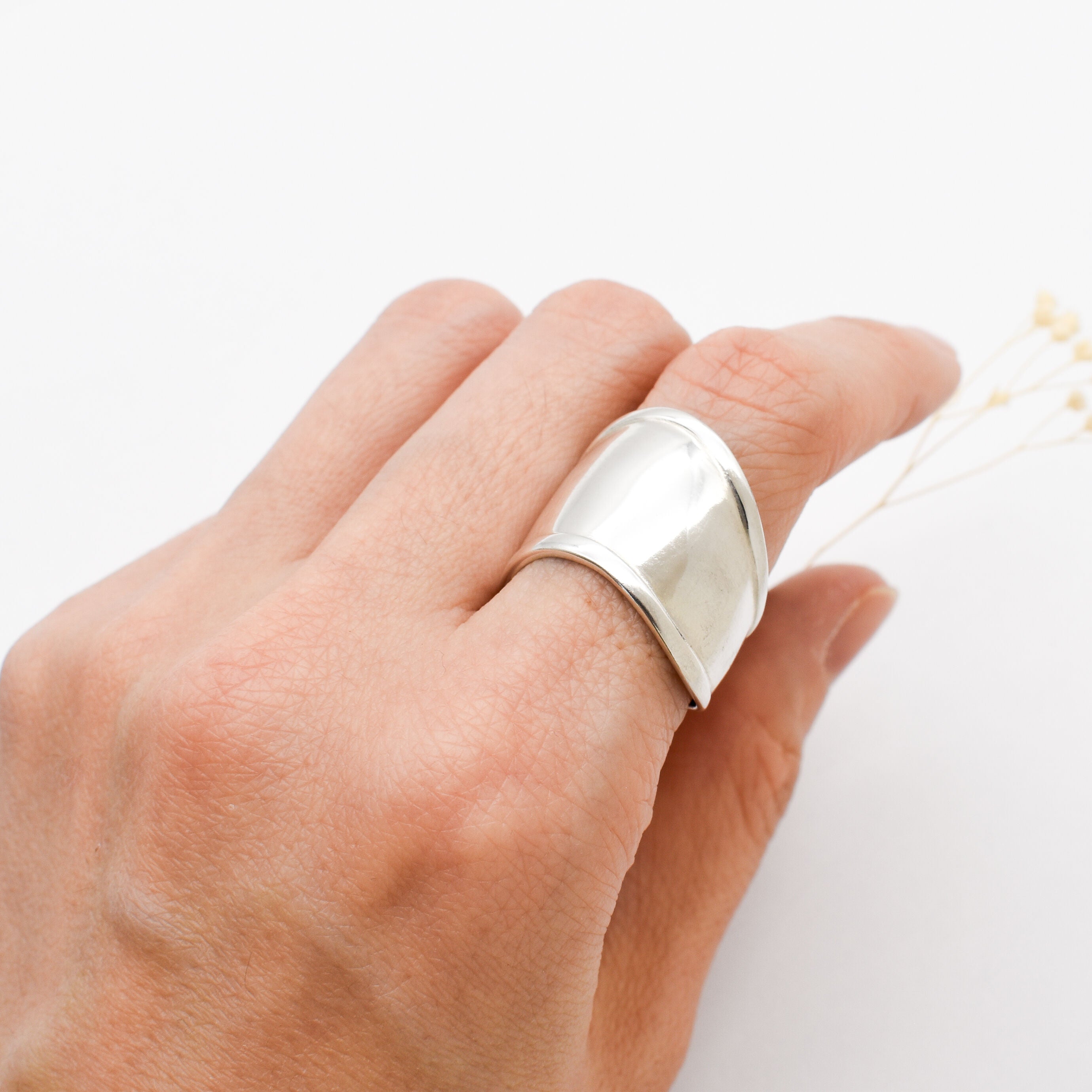 Silver Cuff Ring, Wide Silver Band, Shield Ring, Long Ring, Statement Band, Mirror Ring, Sterling Silver Ring, 925 Silver Band, Warrior Ring