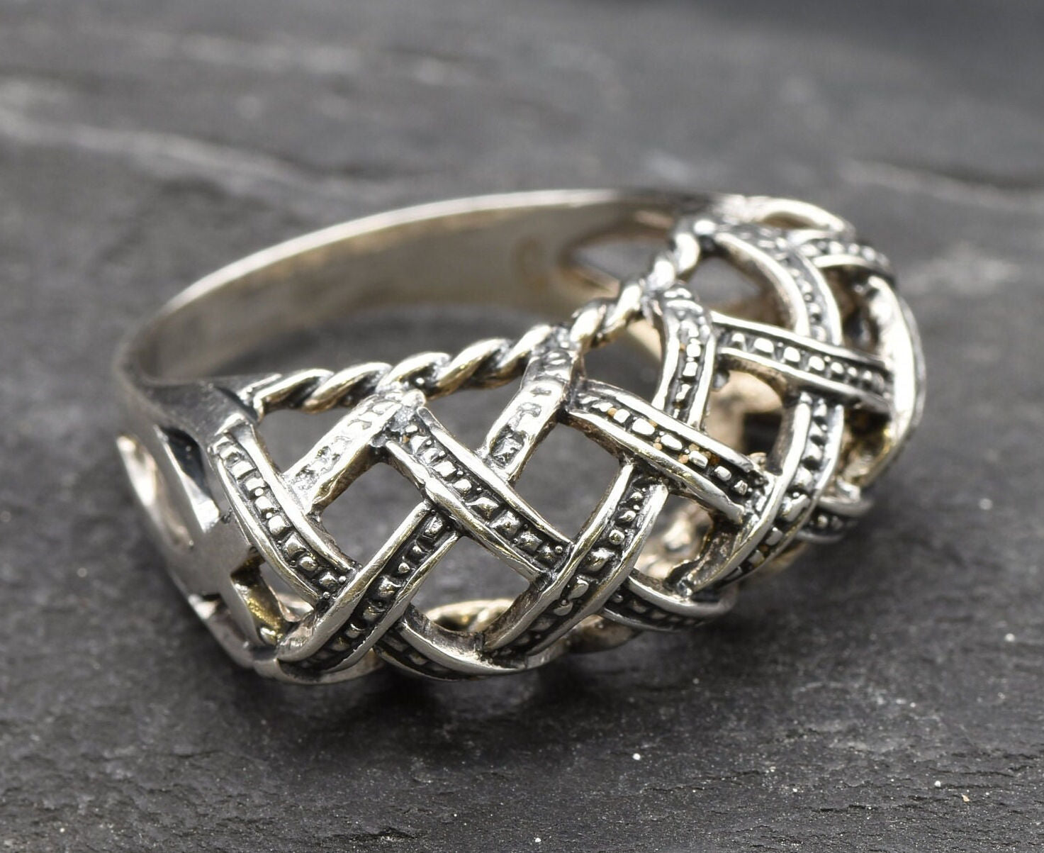 Large Dome Ring, Silver Weave Ring, Basket Ring, Statement Ring, Vintage Ring, Solid Silver Ring, Open Weave Ring, 925 Sterling Silver Band