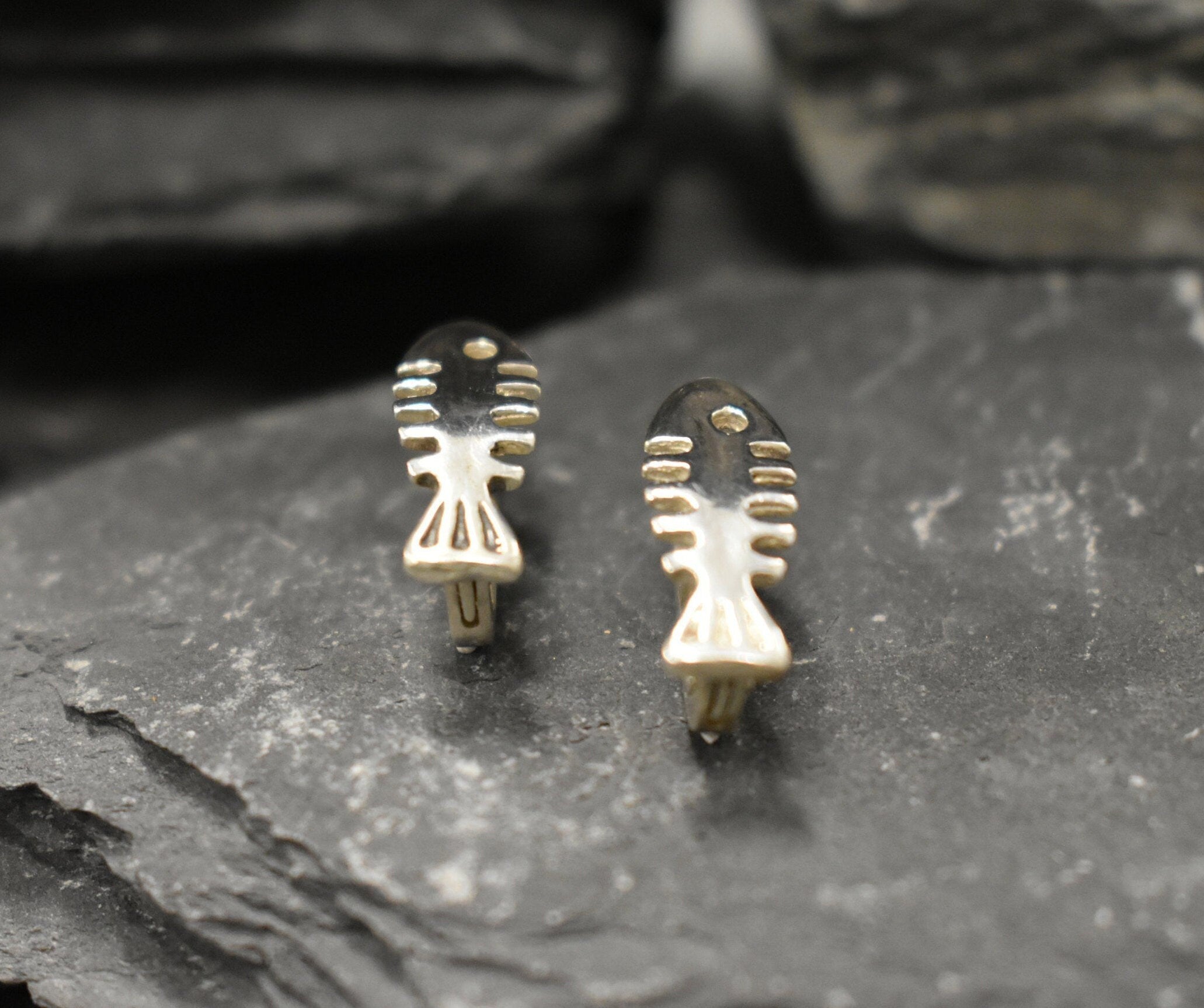 Fish Earrings, Silver Fish Studs, Fishbone Earrings, Solid Silver Earrings, Sterling Silver Studs, Fish Bone Earrings, Animal Earrings