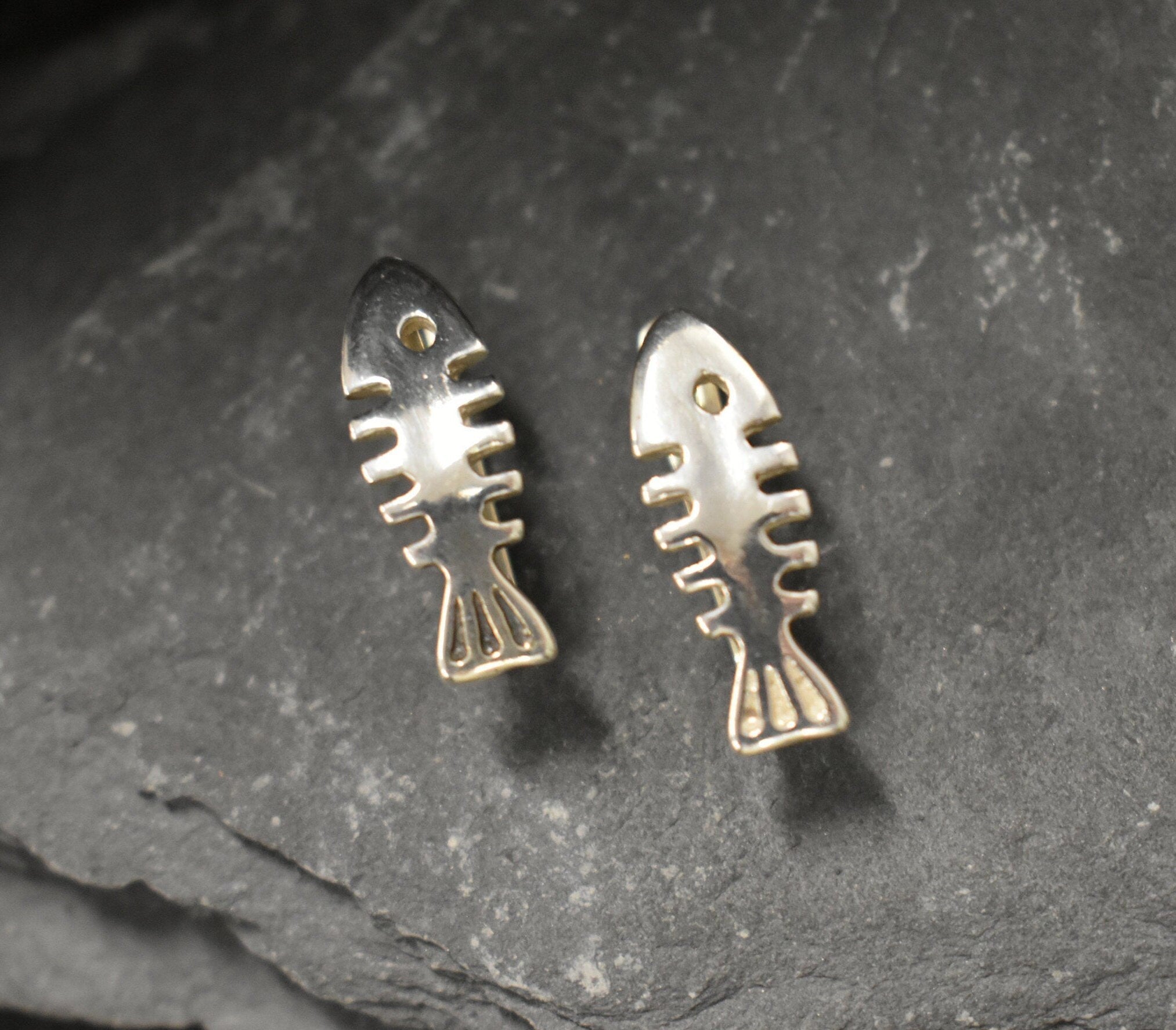 Fish Earrings, Silver Fish Studs, Fishbone Earrings, Solid Silver Earrings, Sterling Silver Studs, Fish Bone Earrings, Animal Earrings