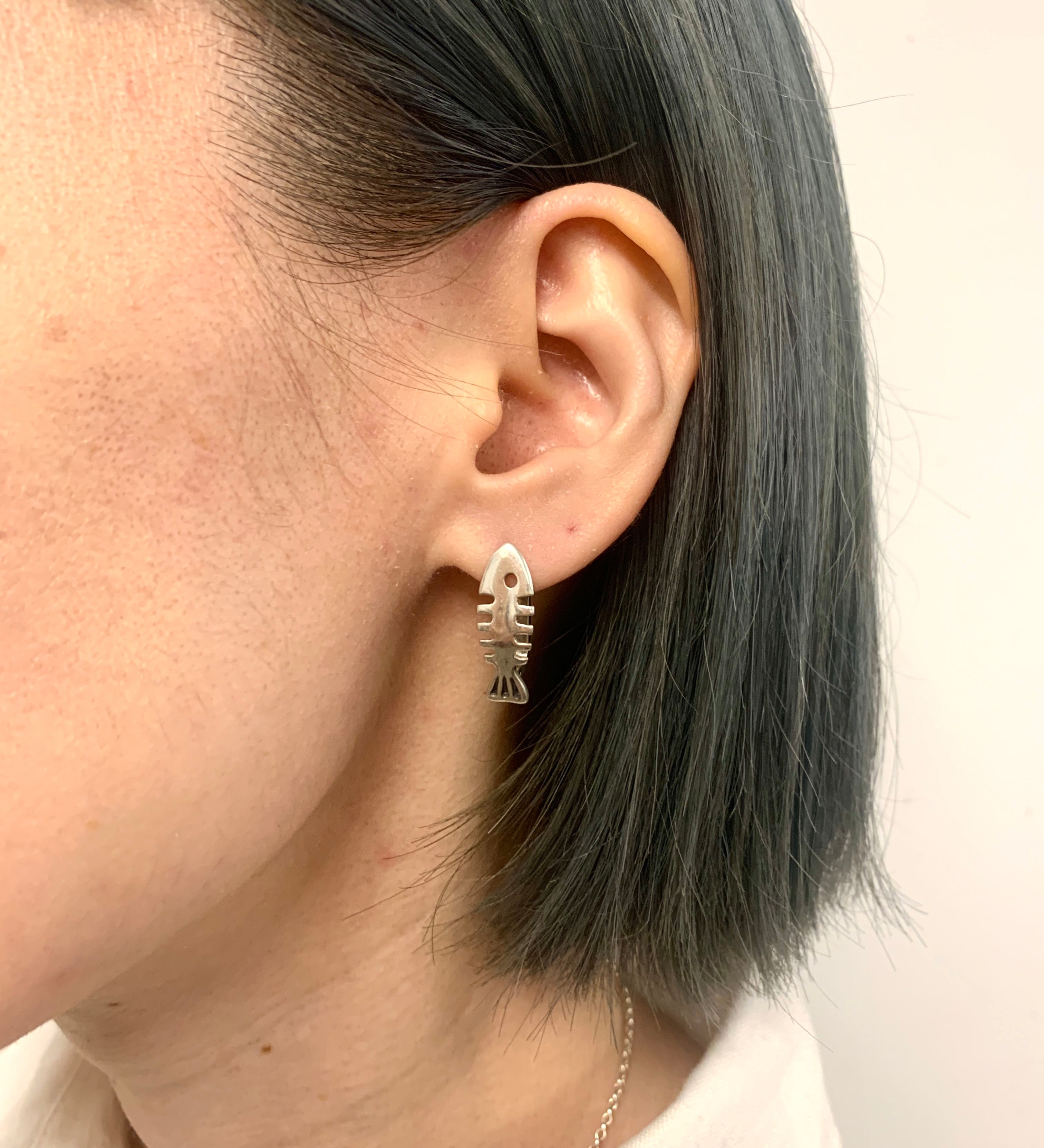 Fish Earrings, Silver Fish Studs, Fishbone Earrings, Solid Silver Earrings, Sterling Silver Studs, Fish Bone Earrings, Animal Earrings