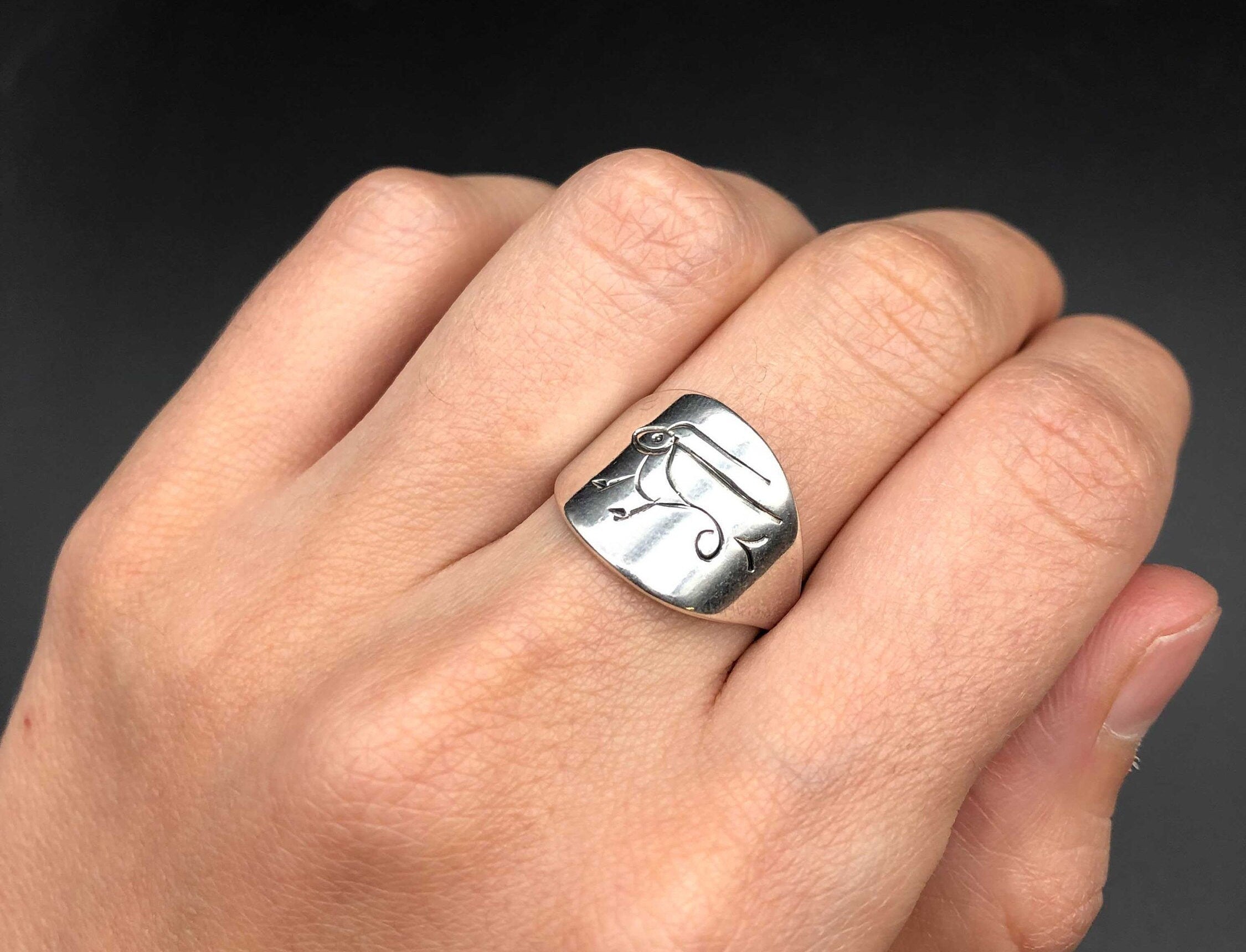 Capricorn Ring, Zodiac Ring, Wide Silver Ring, Signet Ring, Astrology Ring, January Ring, Solid Silver Ring, Wide Band, 925 Sterling Silver