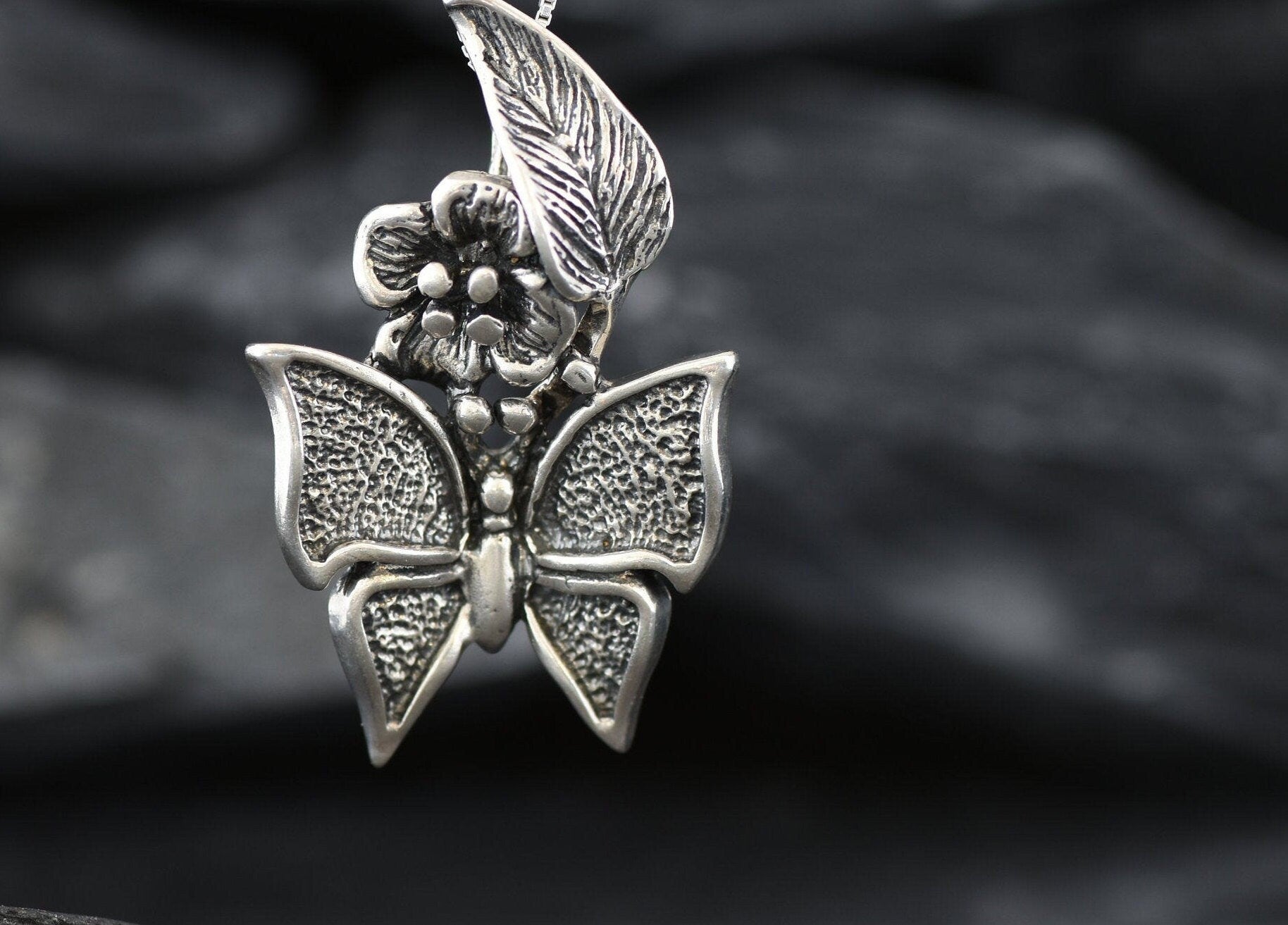 Butterfly Pendant, Artistic Pendant, Life Pendant, Butterfly Necklace, Floral Necklace, Solid Silver Pendant, Luck Pendant, 925 Solid Silver