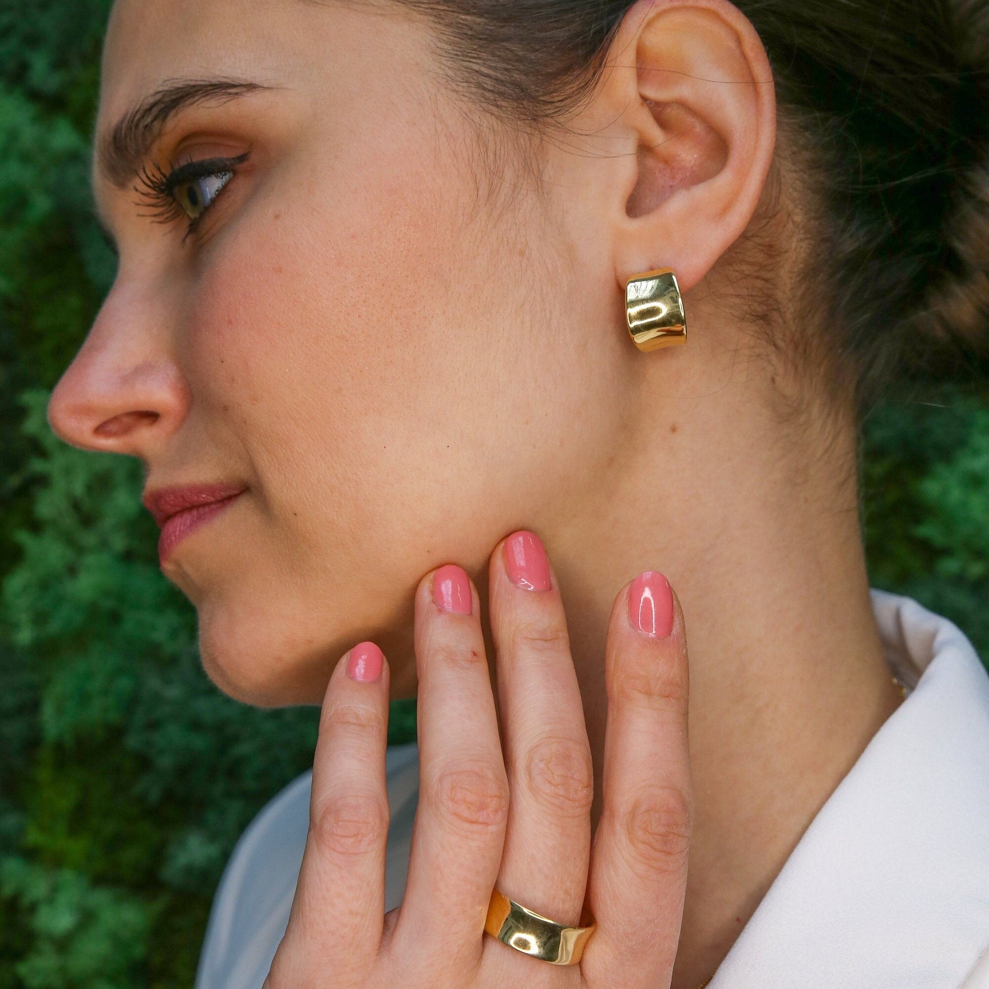 Gold Chunky Earrings, Half Hoops, Statement Earrings, Wide Gold Earrings, Hoop Earrings, Gold Huggies, Gold Plated Earrings, Vermeil Studs