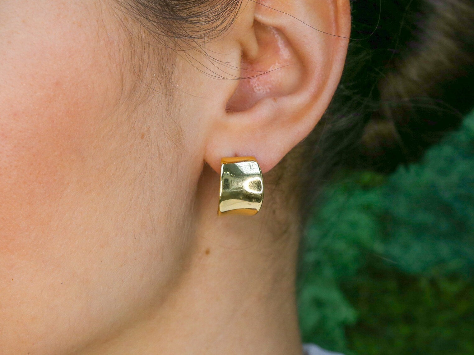 Thick Hoop Earrings Wide Gold Half Hoops Earrings, Simple Gold