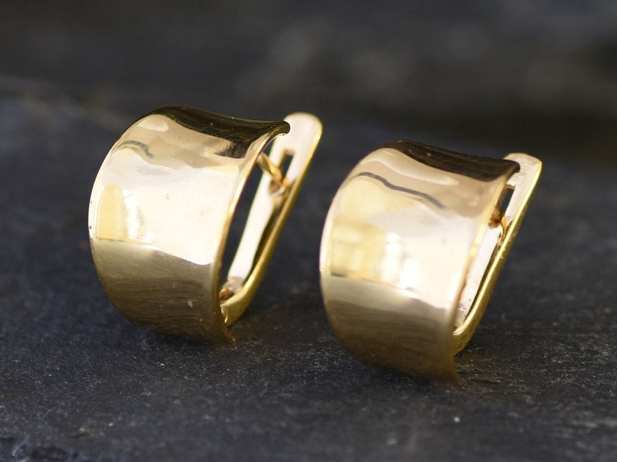 Gold Chunky Earrings, Half Hoops, Statement Earrings, Wide Gold Earrings, Hoop Earrings, Gold Huggies, Gold Plated Earrings, Vermeil Studs