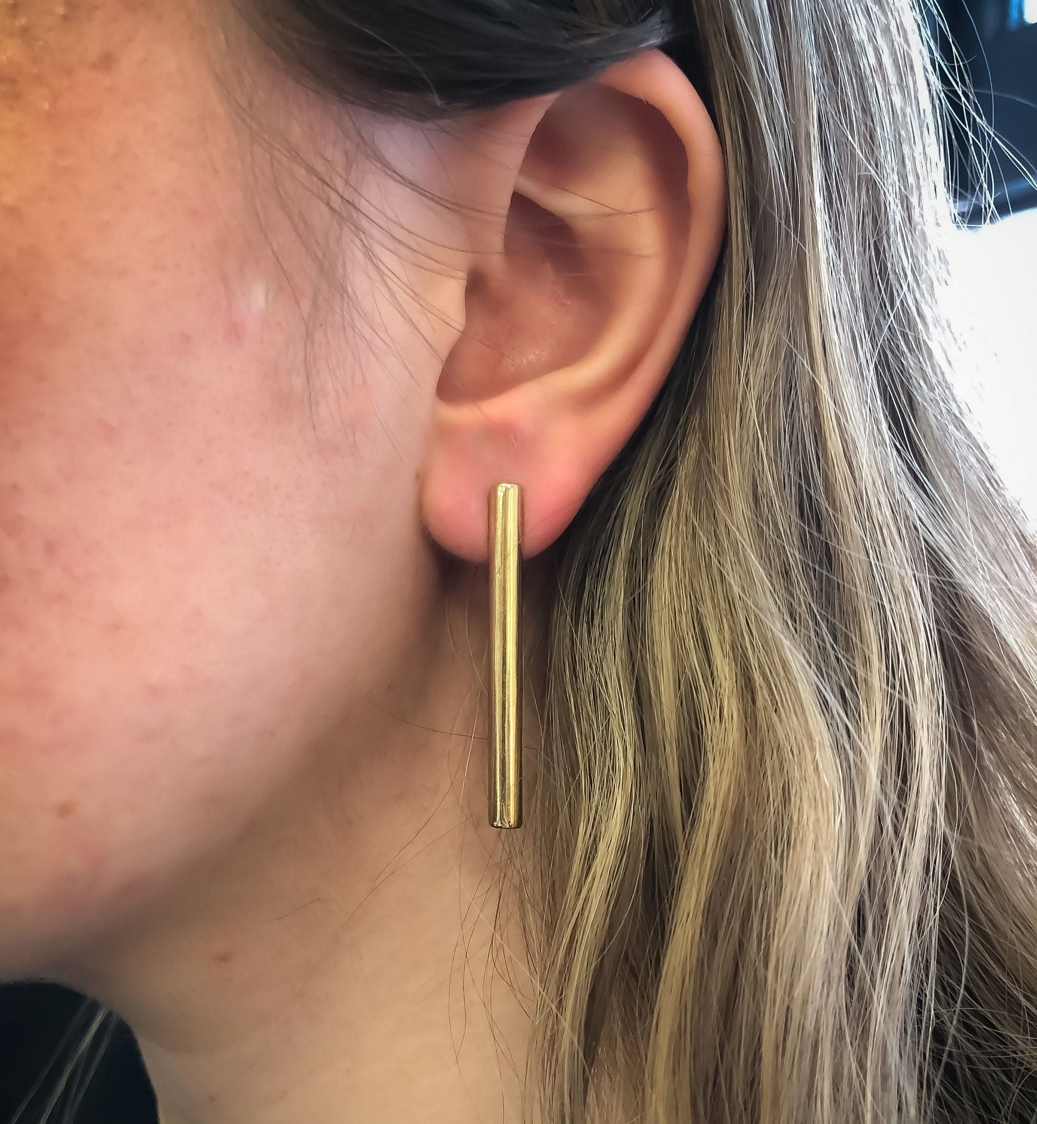 Long Line Earrings, Gold Earrings, Straight Line Earrings, Minimalist Earrings, Long Studs, Gold Plated Earrings, Gold Vermeil Stud Earrings