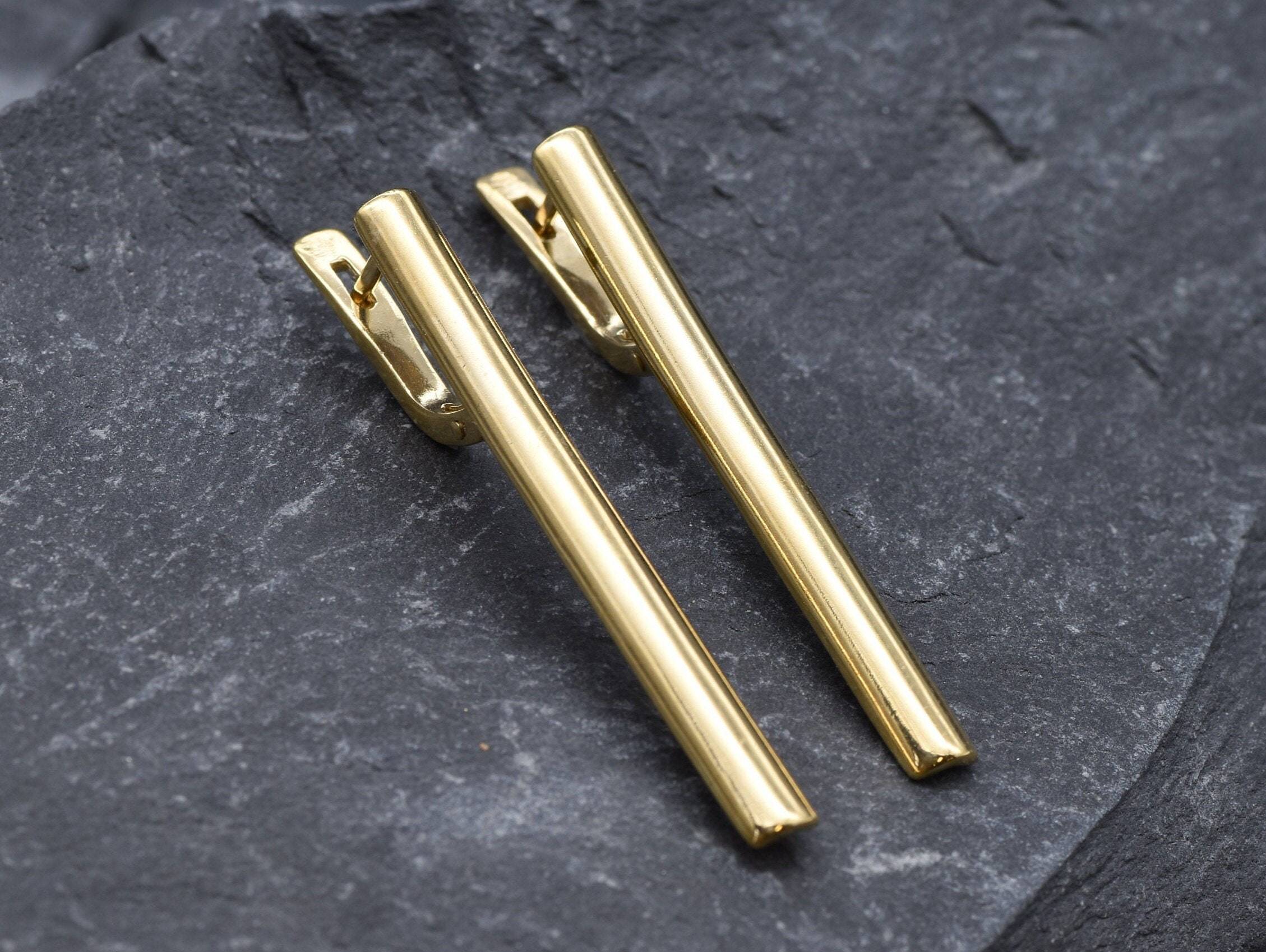 Long Line Earrings, Gold Earrings, Straight Line Earrings, Minimalist Earrings, Long Studs, Gold Plated Earrings, Gold Vermeil Stud Earrings