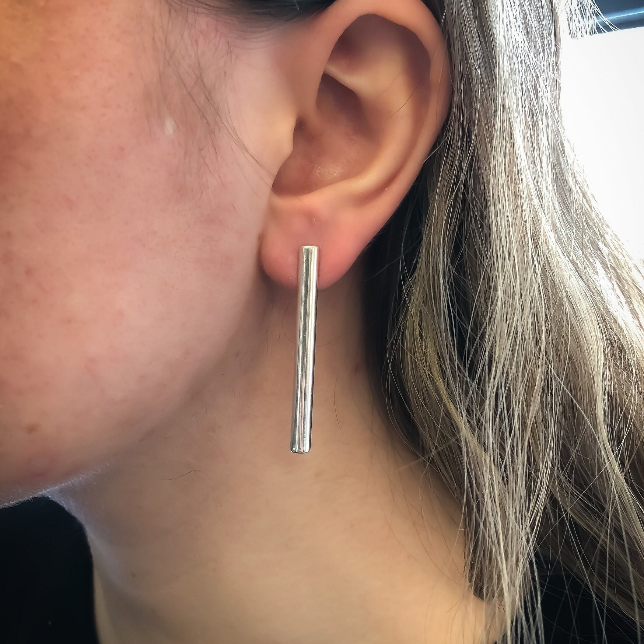 Long Line Earrings, Gold Earrings, Straight Line Earrings, Minimalist Earrings, Long Studs, Gold Plated Earrings, Gold Vermeil Stud Earrings(3)