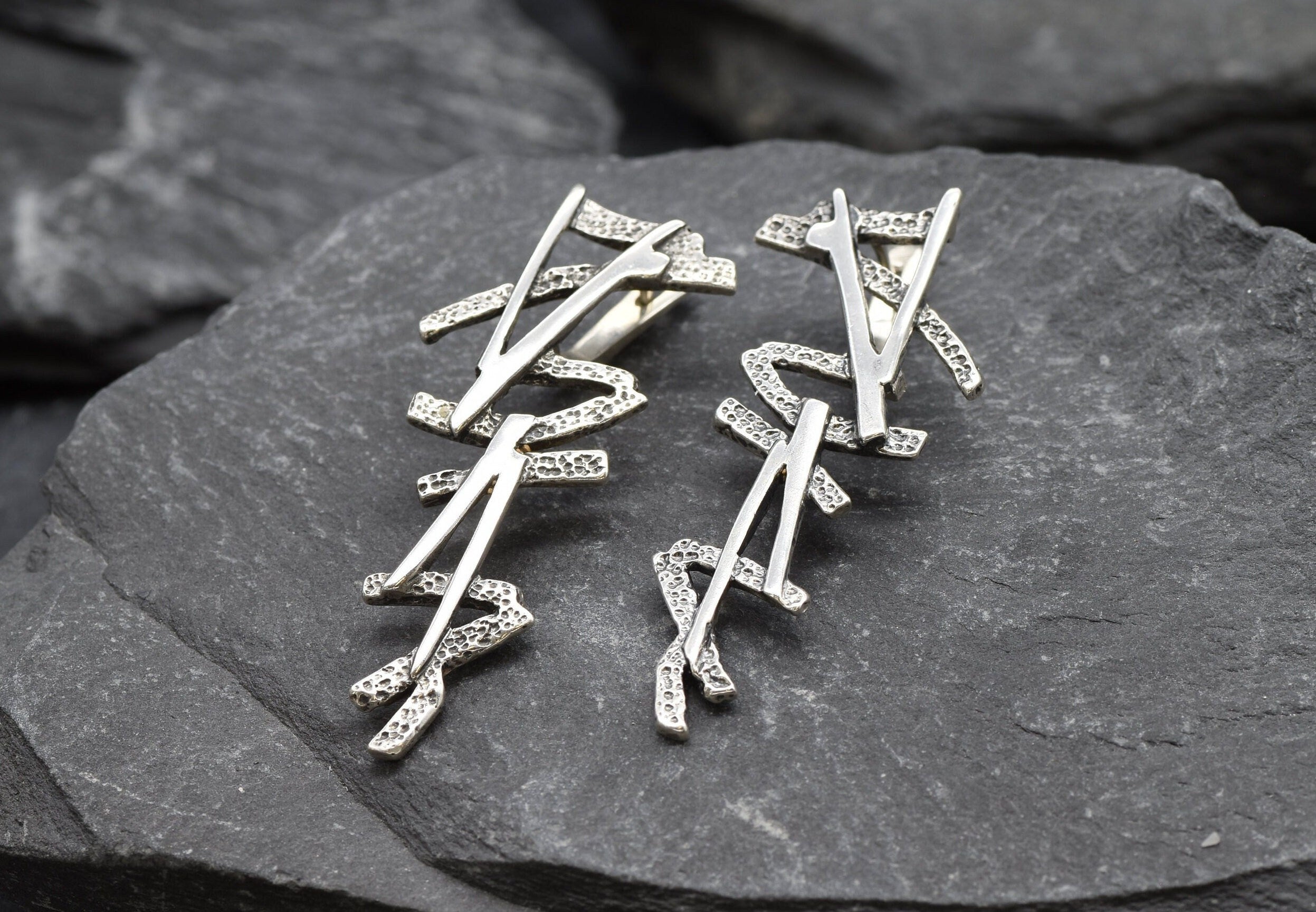 Long Earrings, Heavy Silver Earrings, Scribble Earrings, ZigZag Earrings, Artistic Earrings, Statement Earrings, Solid 925 Sterling Silver
