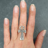Silver Ankh Ring - Long Cross Ring - Large Cross Silver Ring
