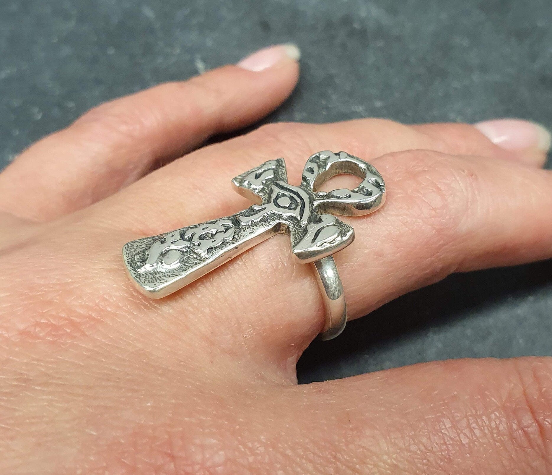 Ankh Ring, Silver Ankh Ring, Solid Silver Ring, Long Ring, Symbolic Ring, Egyptian Jewelry, Symbol Of Life Ring, All Seeing Eye Ring, Ankh