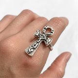 Silver Ankh Ring - Long Cross Ring - Large Cross Silver Ring