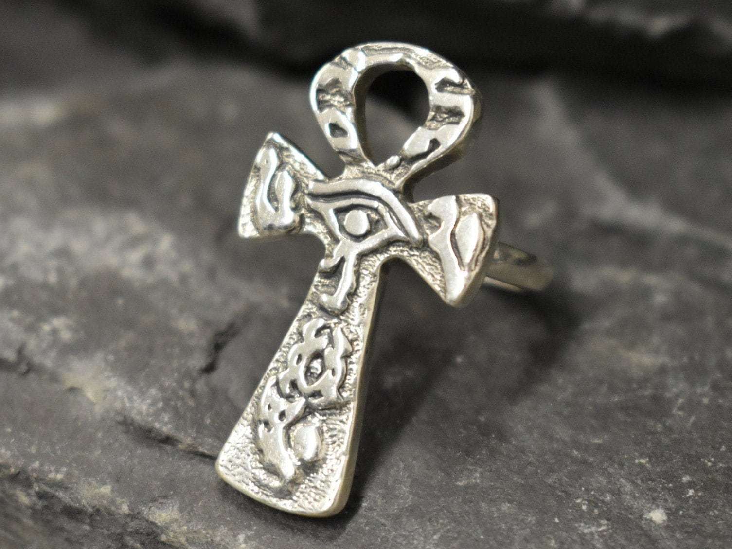 Ankh Ring, Silver Ankh Ring, Solid Silver Ring, Long Ring, Symbolic Ring, Egyptian Jewelry, Symbol Of Life Ring, All Seeing Eye Ring, Ankh