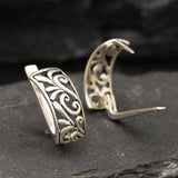Silver Filigree Earrings - Silver Ornament Earrings - Half Hoop Silver Earrings