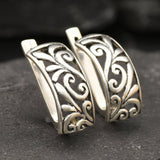 Silver Filigree Earrings - Silver Ornament Earrings - Half Hoop Silver Earrings