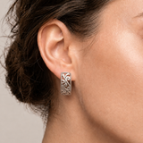 Silver Filigree Earrings - Silver Ornament Earrings - Half Hoop Silver Earrings