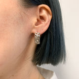 Silver Filigree Earrings - Silver Ornament Earrings - Half Hoop Silver Earrings