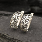 Silver Filigree Earrings - Silver Ornament Earrings - Half Hoop Silver Earrings
