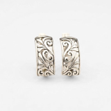 Silver Filigree Earrings - Silver Ornament Earrings - Half Hoop Silver Earrings