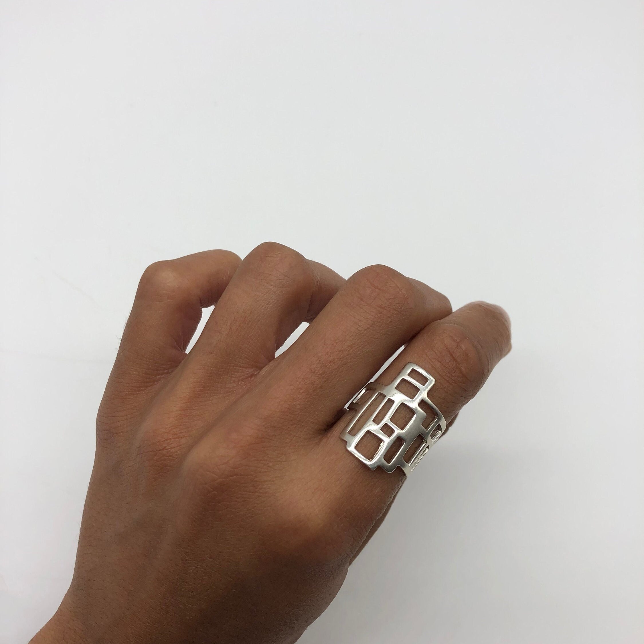 Geometric Ring, Statement Ring, Solid Silver Ring, Long Ring, Tower Ring, Rectangle Ring, Abstract Ring, 925 Silver Ring, Unique Shape Ring