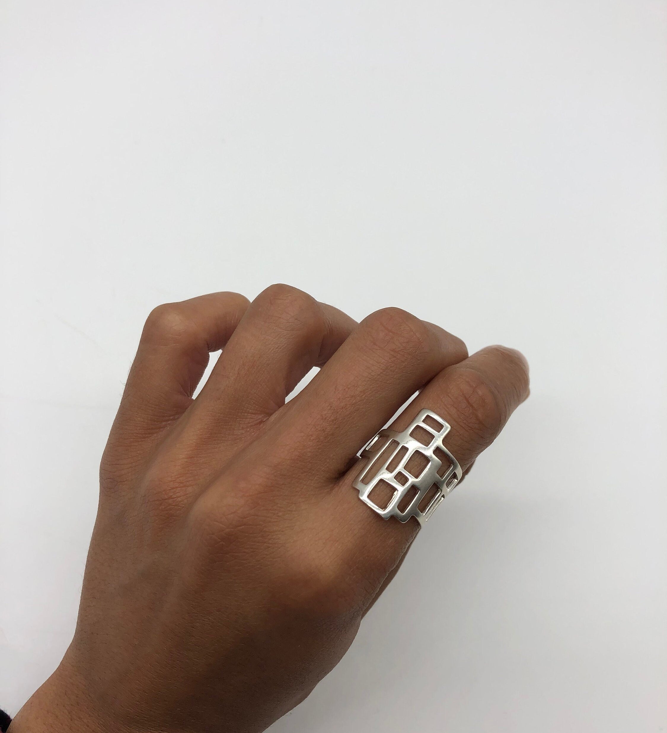 Geometric Ring, Statement Ring, Solid Silver Ring, Long Ring, Tower Ring, Rectangle Ring, Abstract Ring, 925 Silver Ring, Unique Shape Ring