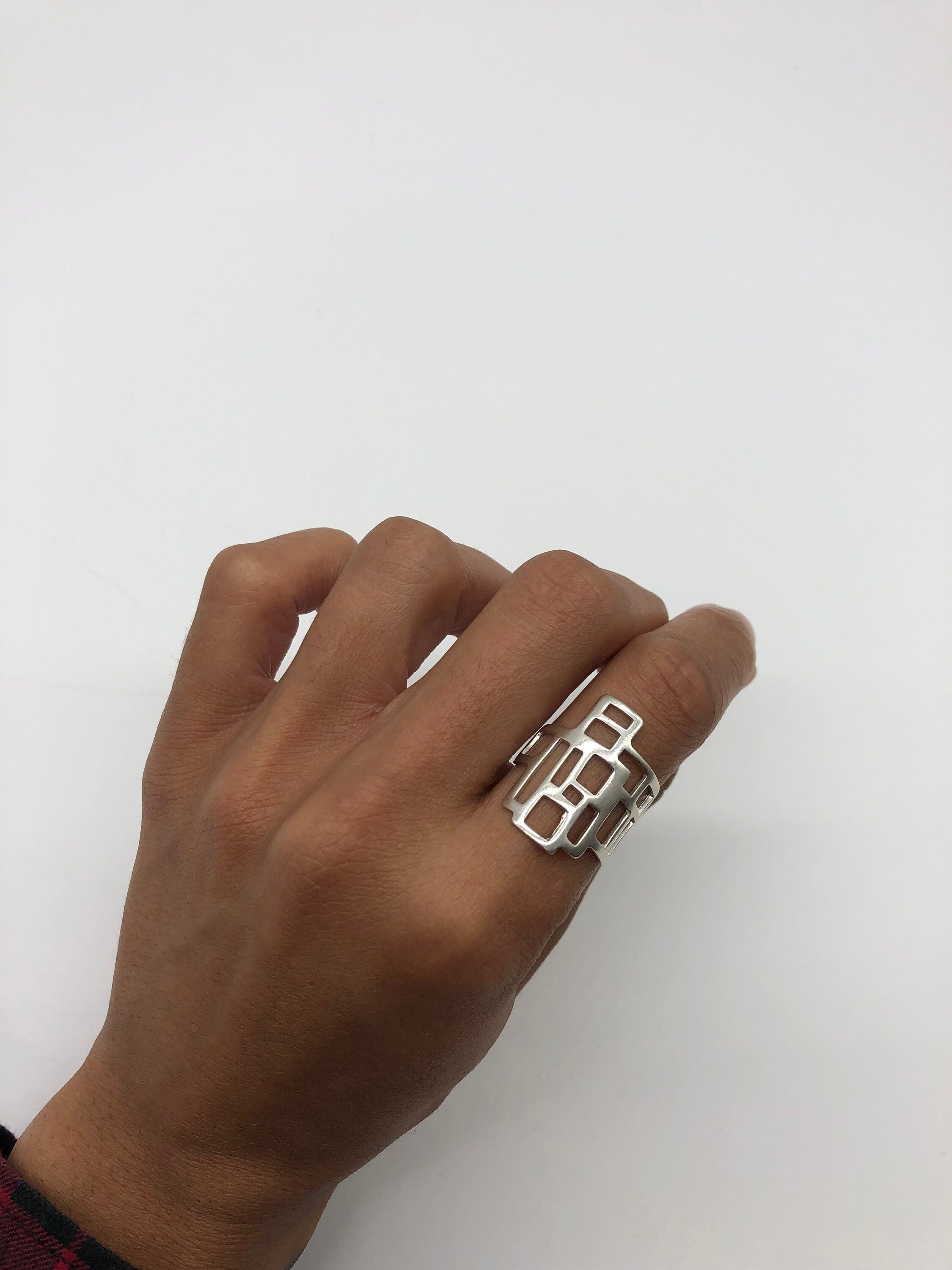 Geometric Ring, Statement Ring, Solid Silver Ring, Long Ring, Tower Ring, Rectangle Ring, Abstract Ring, 925 Silver Ring, Unique Shape Ring