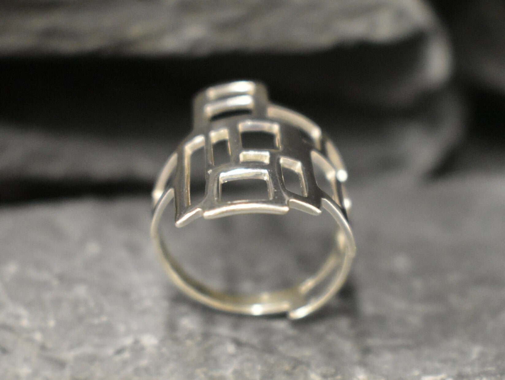 Geometric Ring, Statement Ring, Solid Silver Ring, Long Ring, Tower Ring, Rectangle Ring, Abstract Ring, 925 Silver Ring, Unique Shape Ring