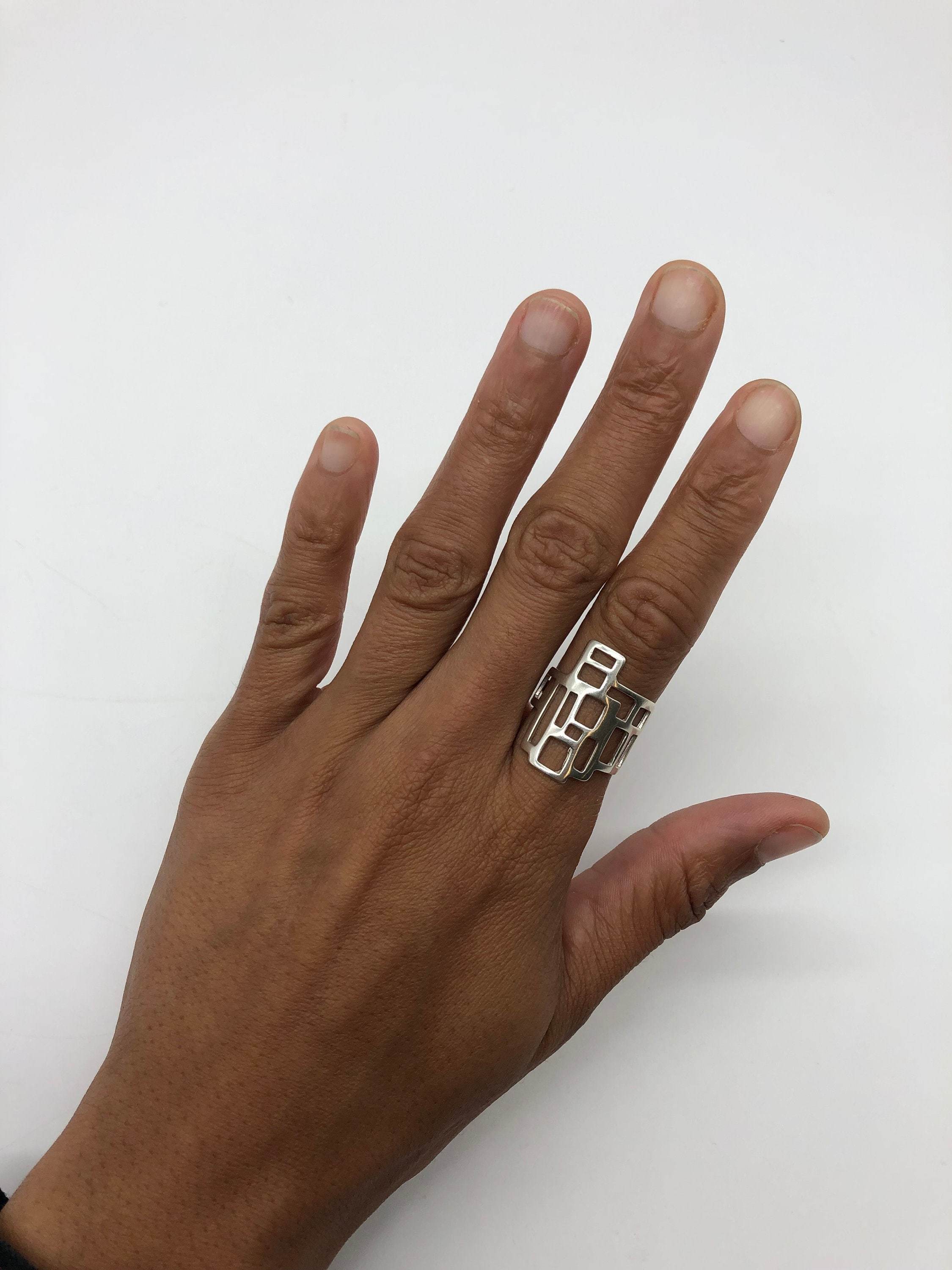 Geometric Ring, Statement Ring, Solid Silver Ring, Long Ring, Tower Ring, Rectangle Ring, Abstract Ring, 925 Silver Ring, Unique Shape Ring