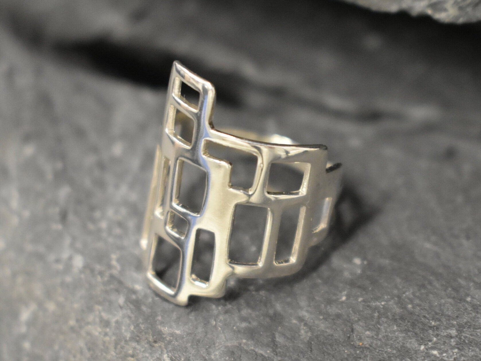 Geometric Ring, Statement Ring, Solid Silver Ring, Long Ring, Tower Ring, Rectangle Ring, Abstract Ring, 925 Silver Ring, Unique Shape Ring